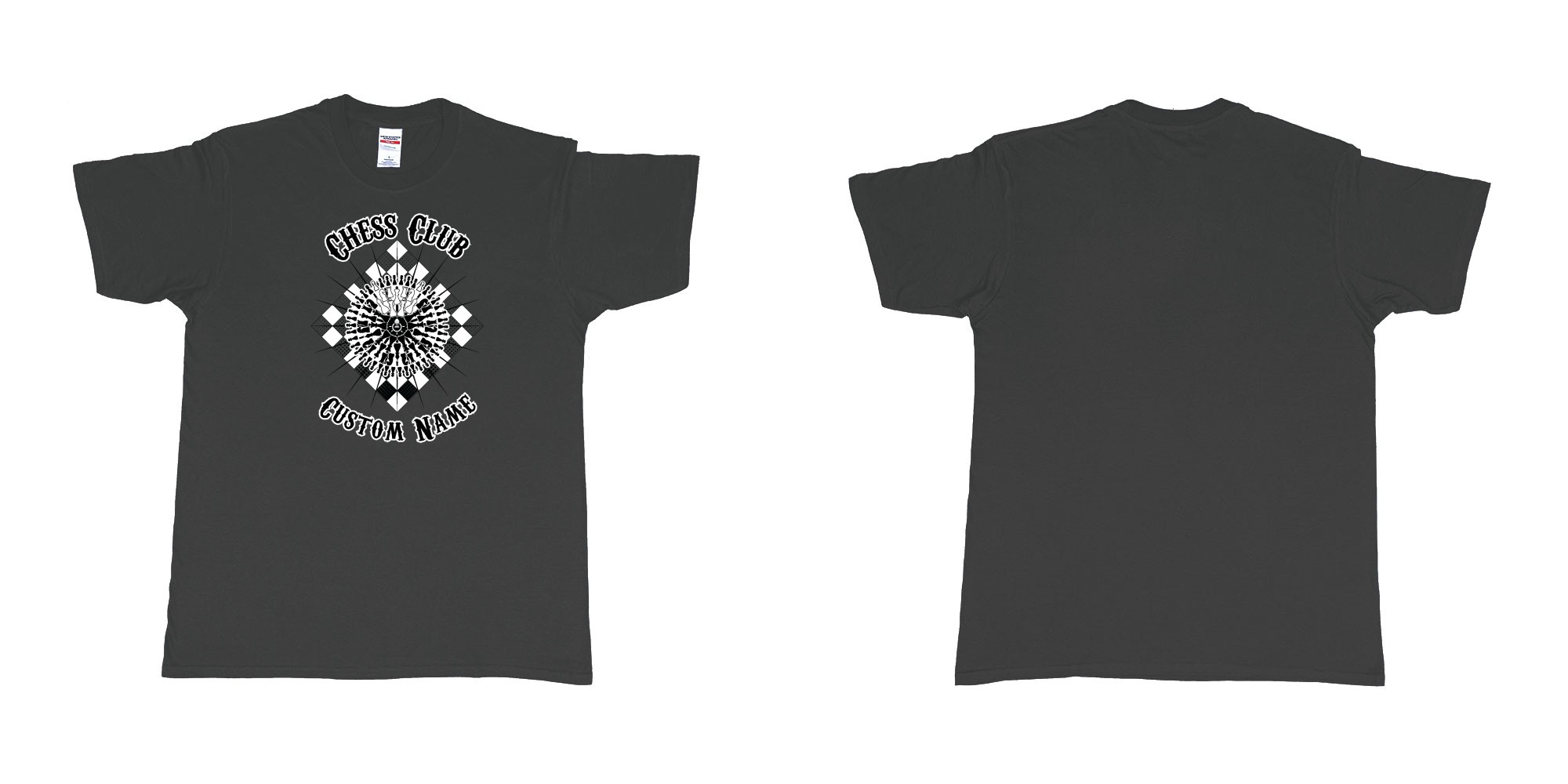 Custom tshirt design chess club mandala in fabric color black choice your own text made in Bali by The Pirate Way