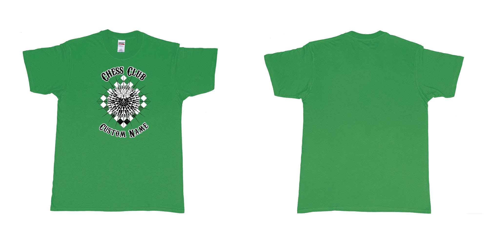 Custom tshirt design chess club mandala in fabric color irish-green choice your own text made in Bali by The Pirate Way