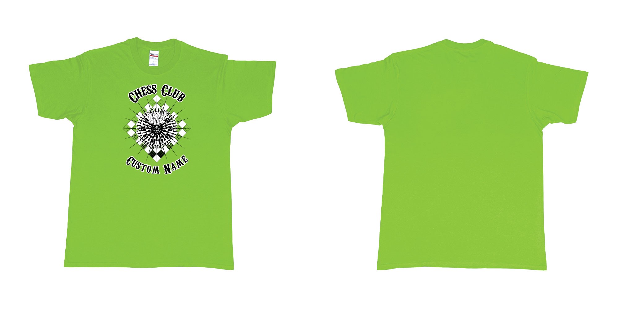Custom tshirt design chess club mandala in fabric color lime choice your own text made in Bali by The Pirate Way