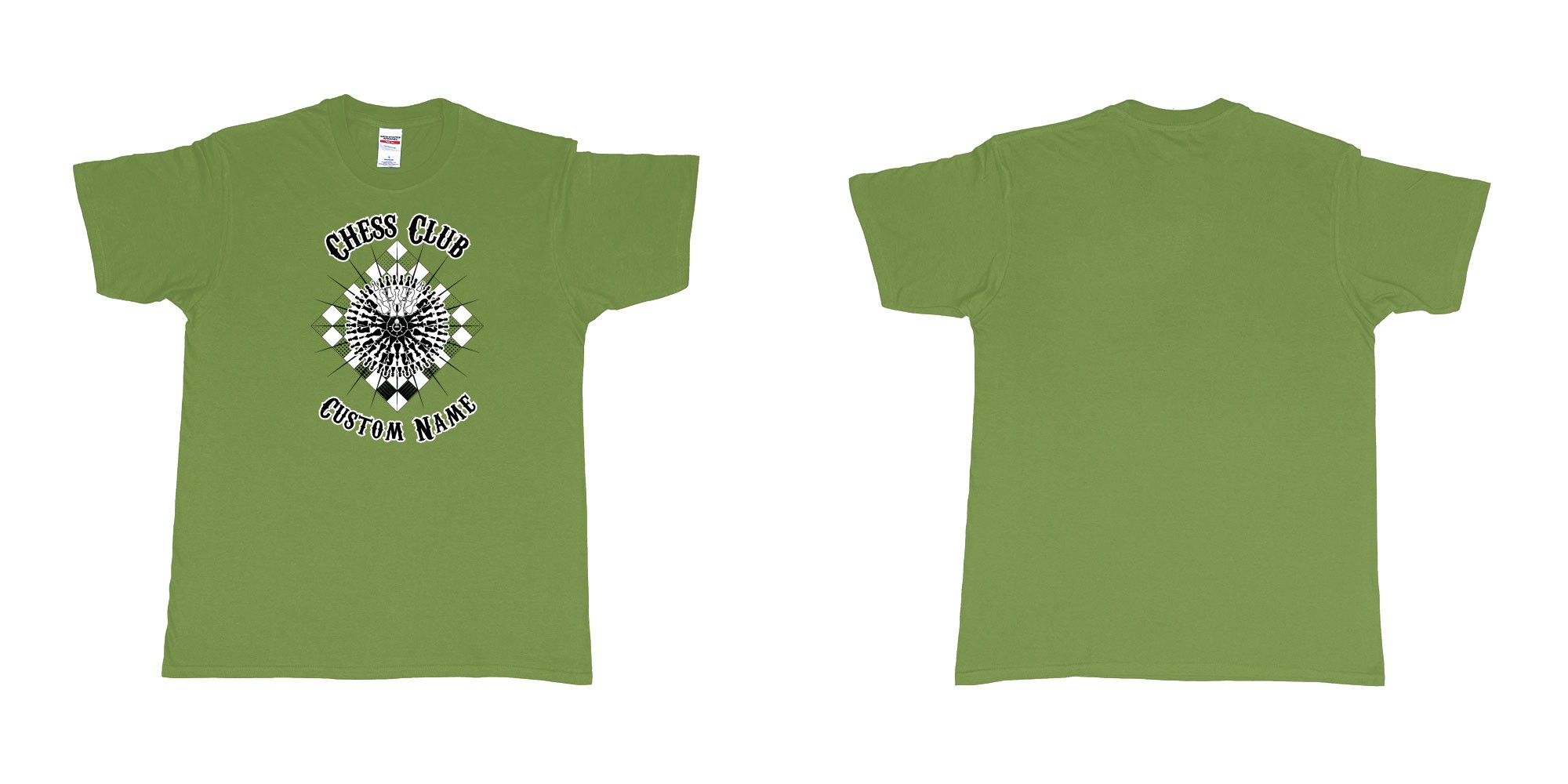Custom tshirt design chess club mandala in fabric color military-green choice your own text made in Bali by The Pirate Way