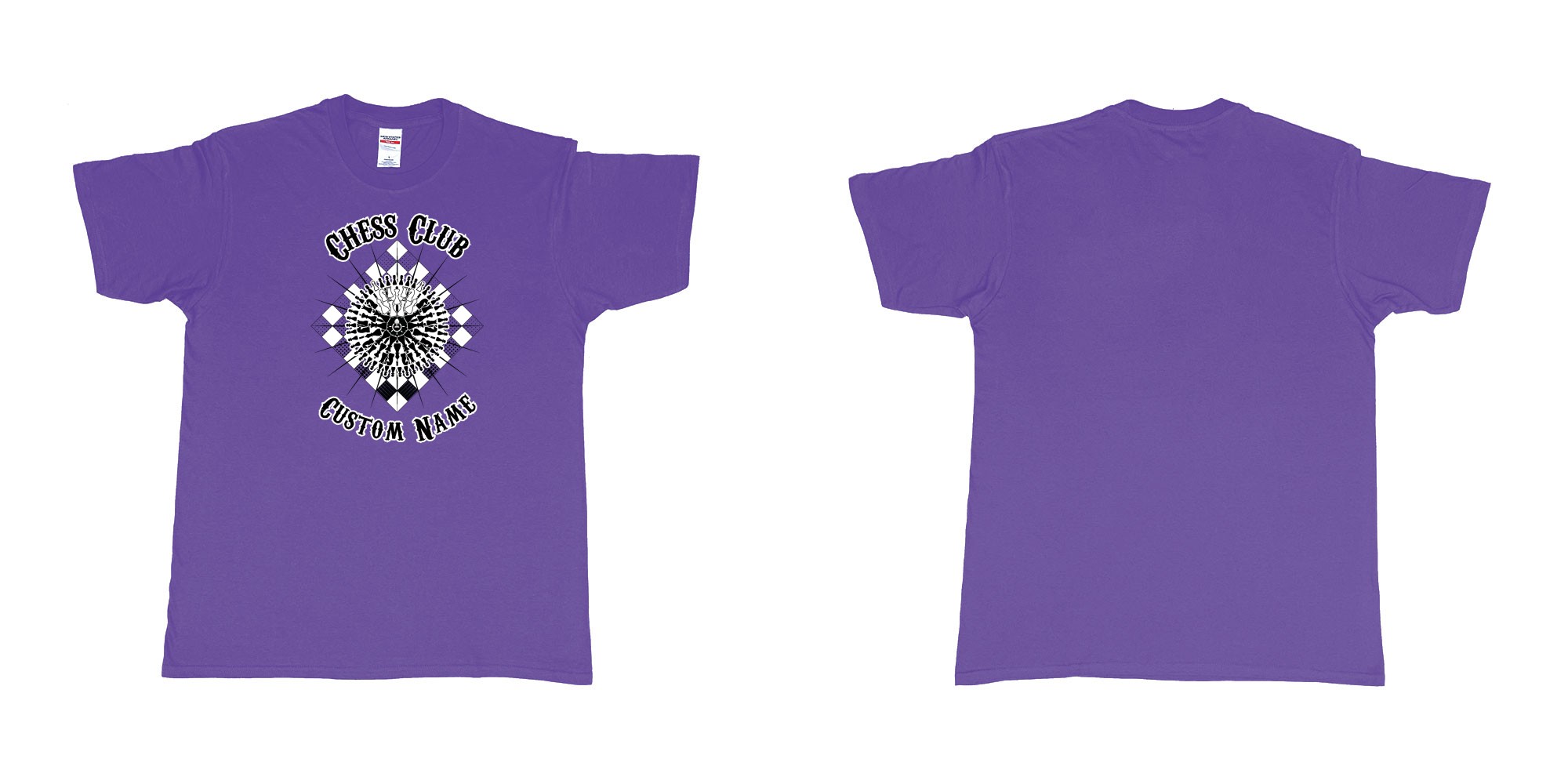 Custom tshirt design chess club mandala in fabric color purple choice your own text made in Bali by The Pirate Way