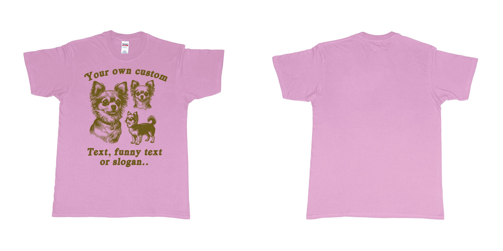 Custom tshirt design chiwawa dogs drawing custom own text printing in fabric color light-pink choice your own text made in Bali by The Pirate Way