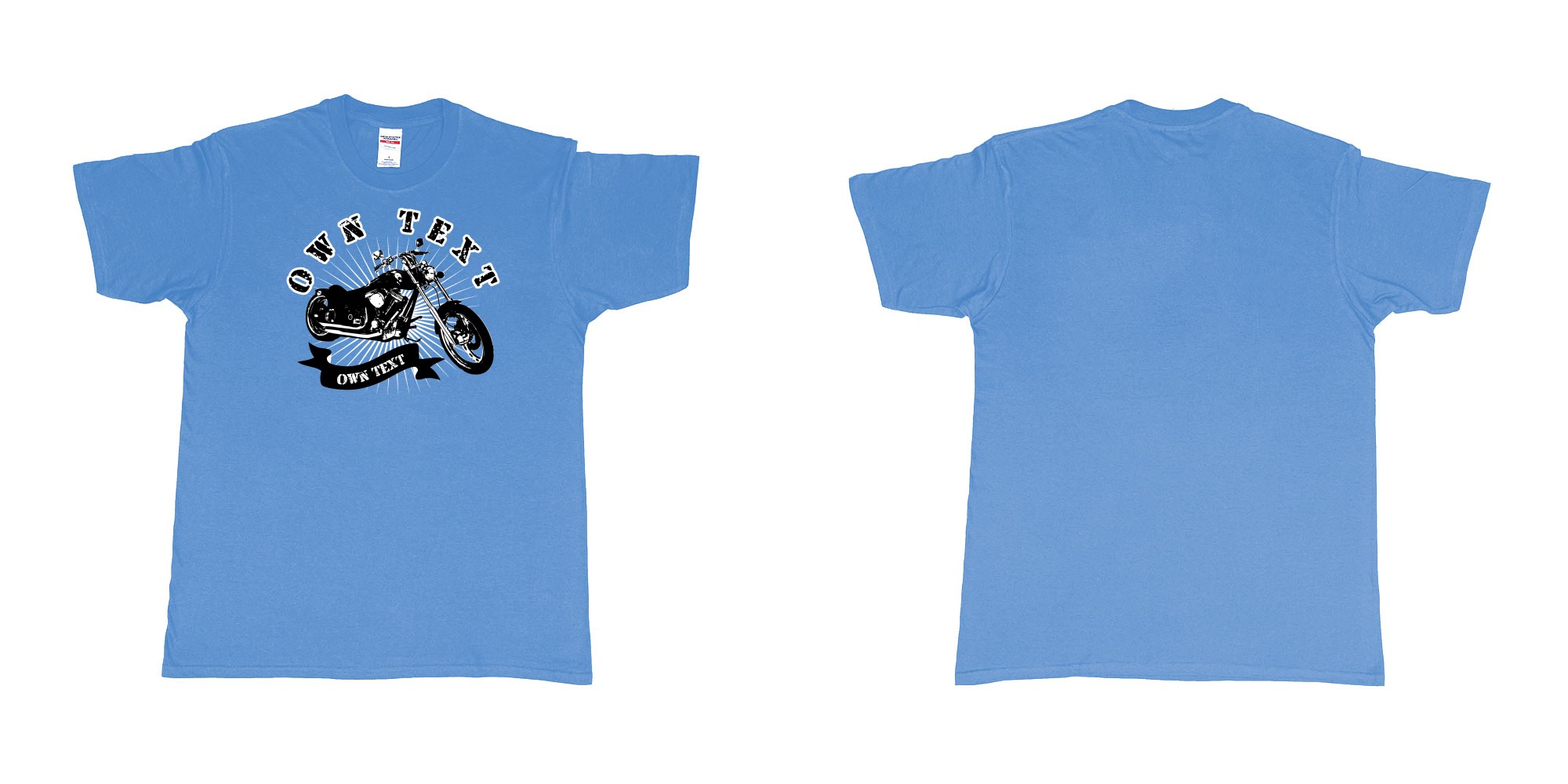 Custom tshirt design chopper motorcycle with your personalized own text printing in bali in fabric color carolina-blue choice your own text made in Bali by The Pirate Way