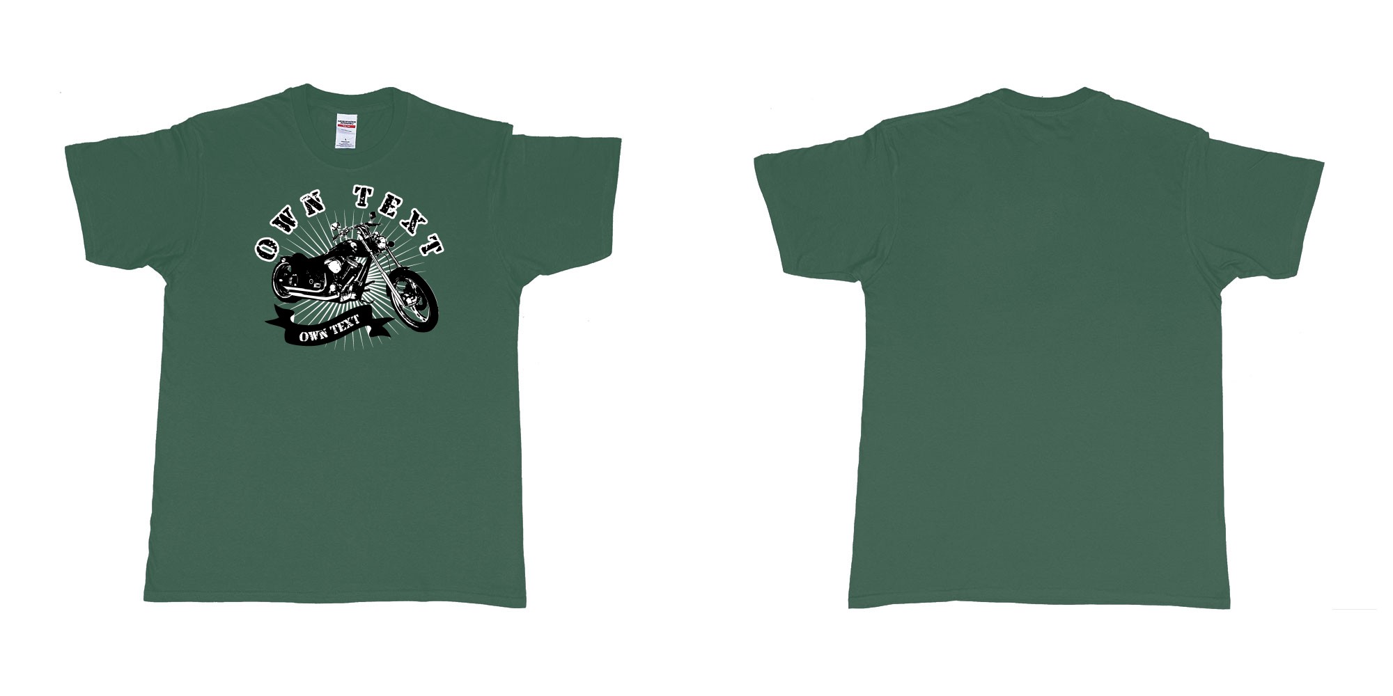Custom tshirt design chopper motorcycle with your personalized own text printing in bali in fabric color forest-green choice your own text made in Bali by The Pirate Way