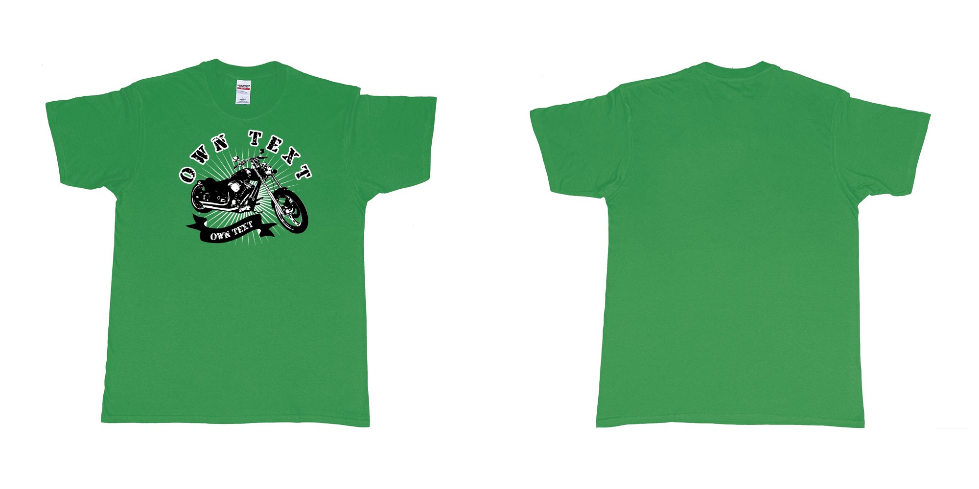 Custom tshirt design chopper motorcycle with your personalized own text printing in bali in fabric color irish-green choice your own text made in Bali by The Pirate Way