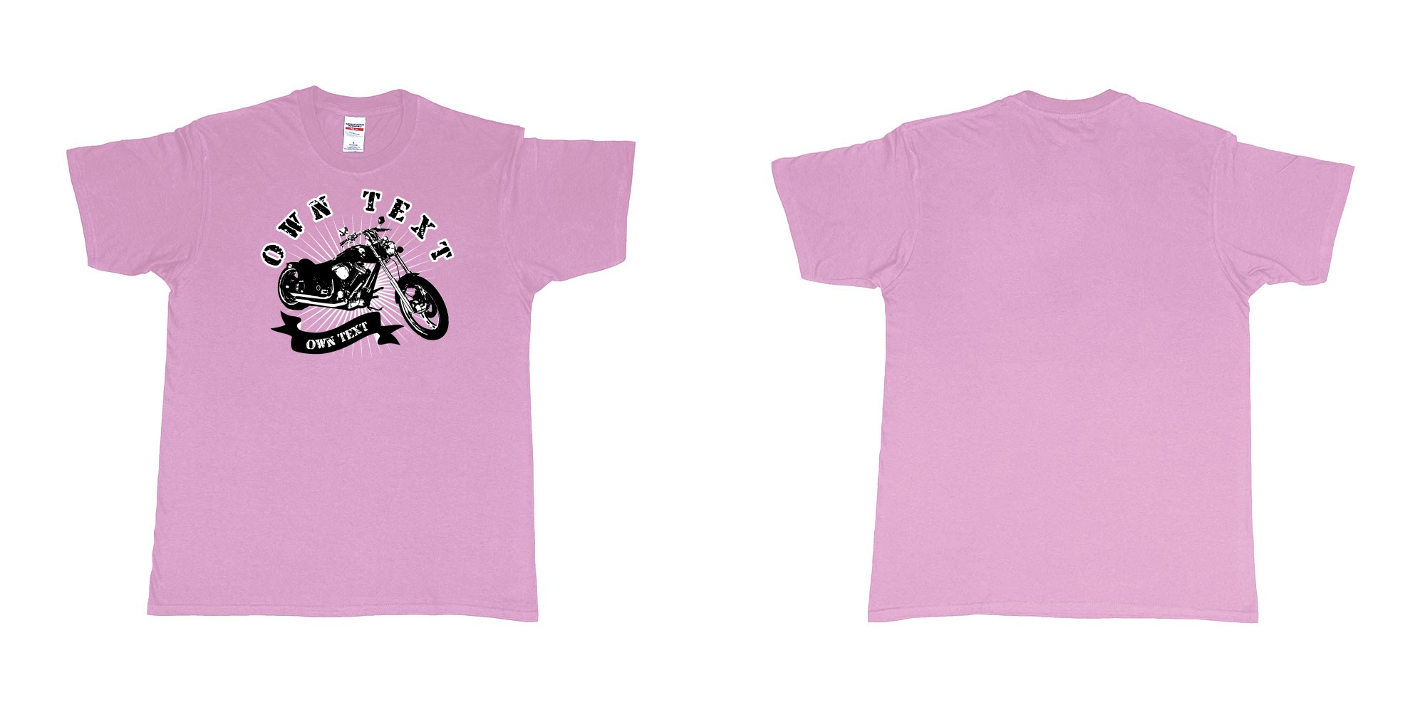 Custom tshirt design chopper motorcycle with your personalized own text printing in bali in fabric color light-pink choice your own text made in Bali by The Pirate Way