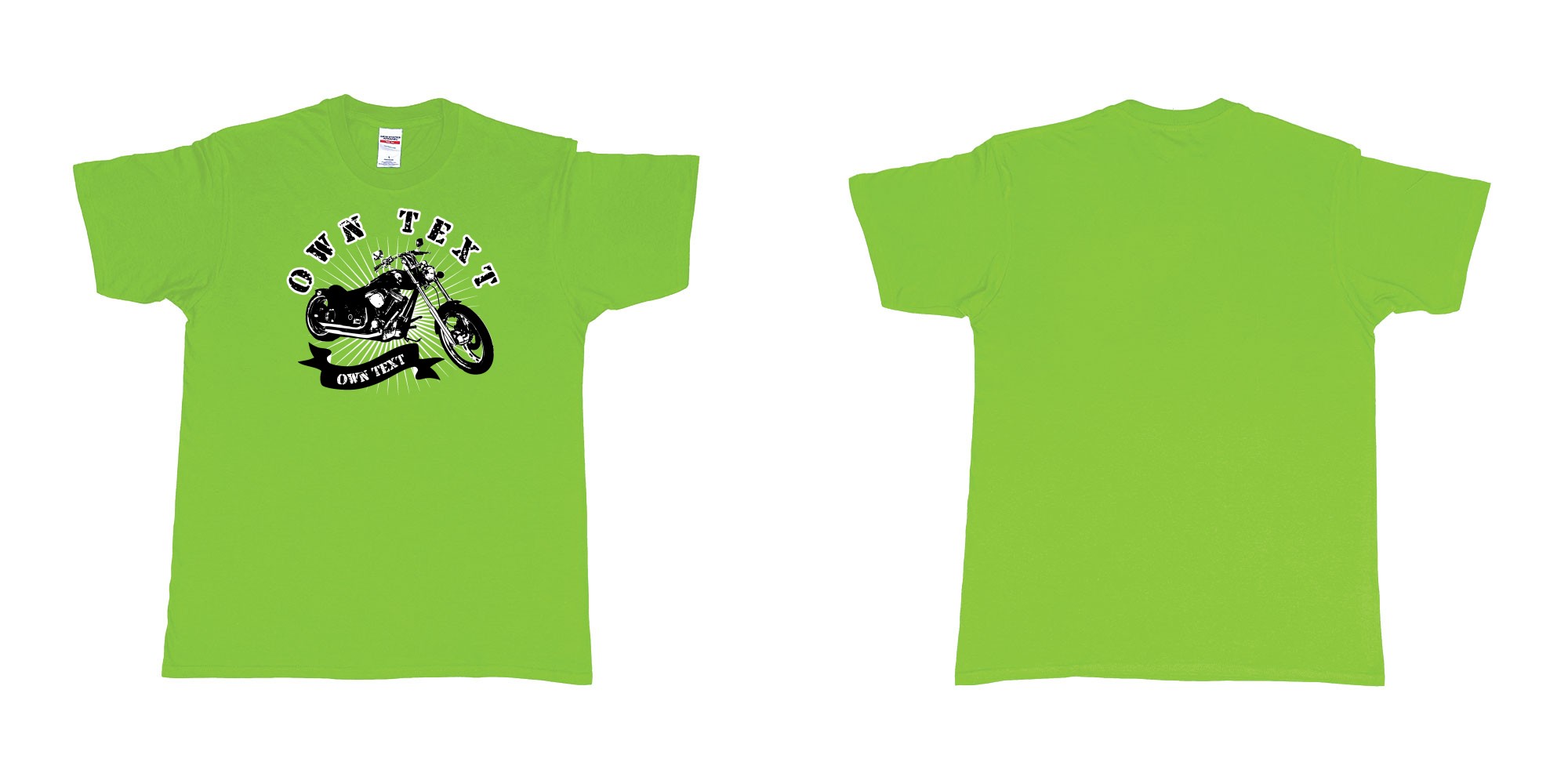 Custom tshirt design chopper motorcycle with your personalized own text printing in bali in fabric color lime choice your own text made in Bali by The Pirate Way