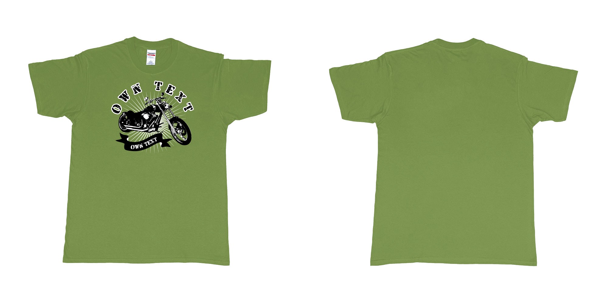 Custom tshirt design chopper motorcycle with your personalized own text printing in bali in fabric color military-green choice your own text made in Bali by The Pirate Way