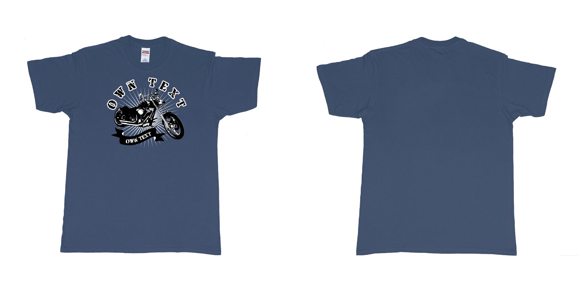 Custom tshirt design chopper motorcycle with your personalized own text printing in bali in fabric color navy choice your own text made in Bali by The Pirate Way