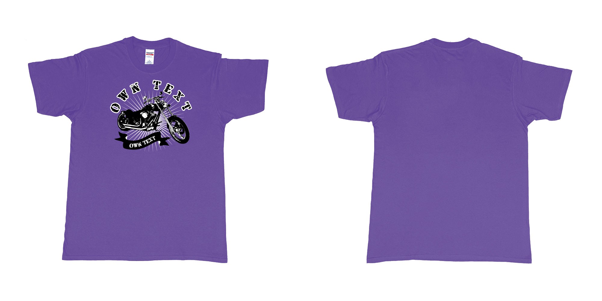Custom tshirt design chopper motorcycle with your personalized own text printing in bali in fabric color purple choice your own text made in Bali by The Pirate Way