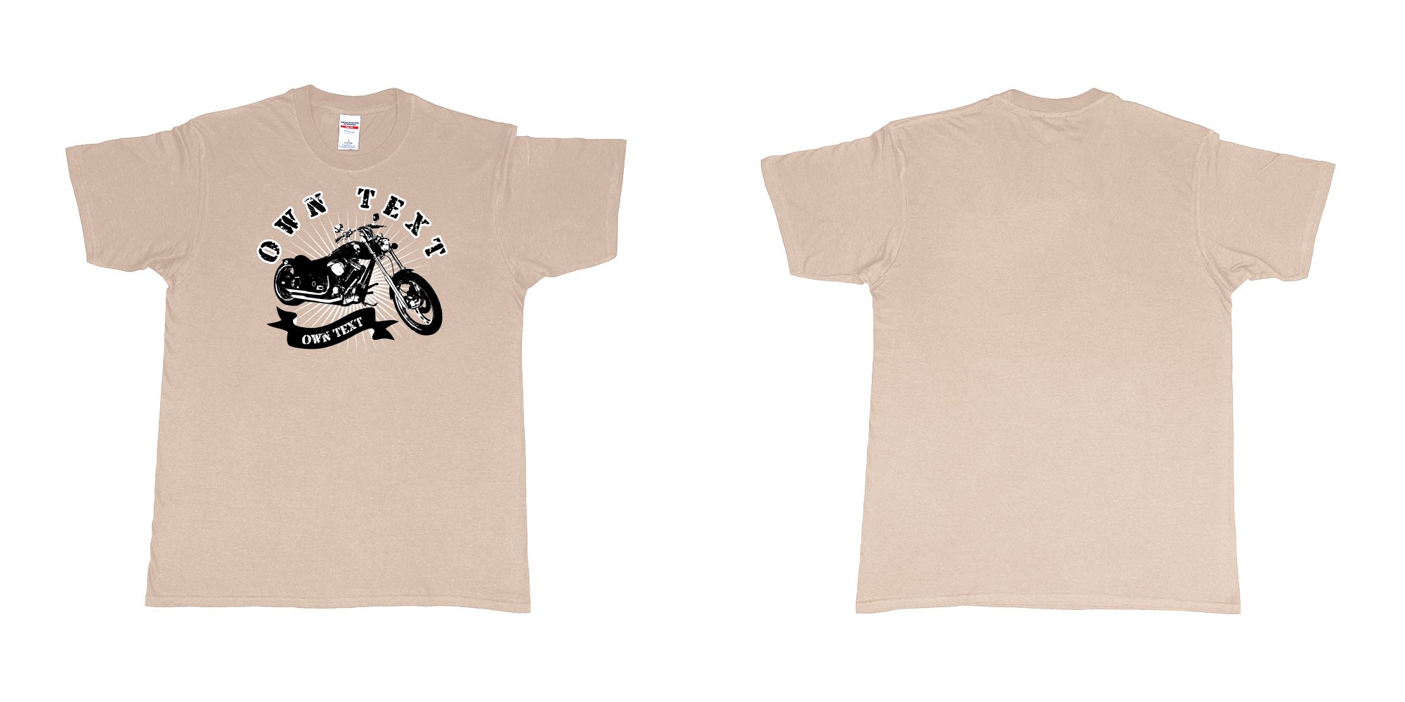 Custom tshirt design chopper motorcycle with your personalized own text printing in bali in fabric color sand choice your own text made in Bali by The Pirate Way