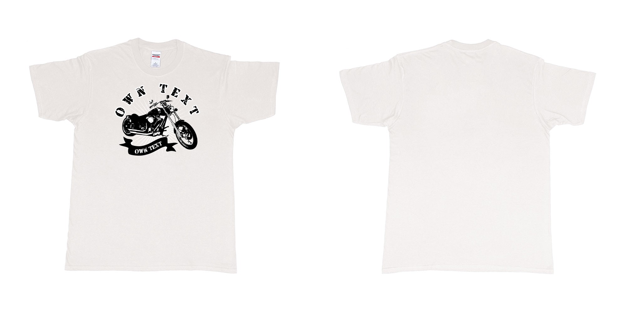 Custom tshirt design chopper motorcycle with your personalized own text printing in bali in fabric color white choice your own text made in Bali by The Pirate Way