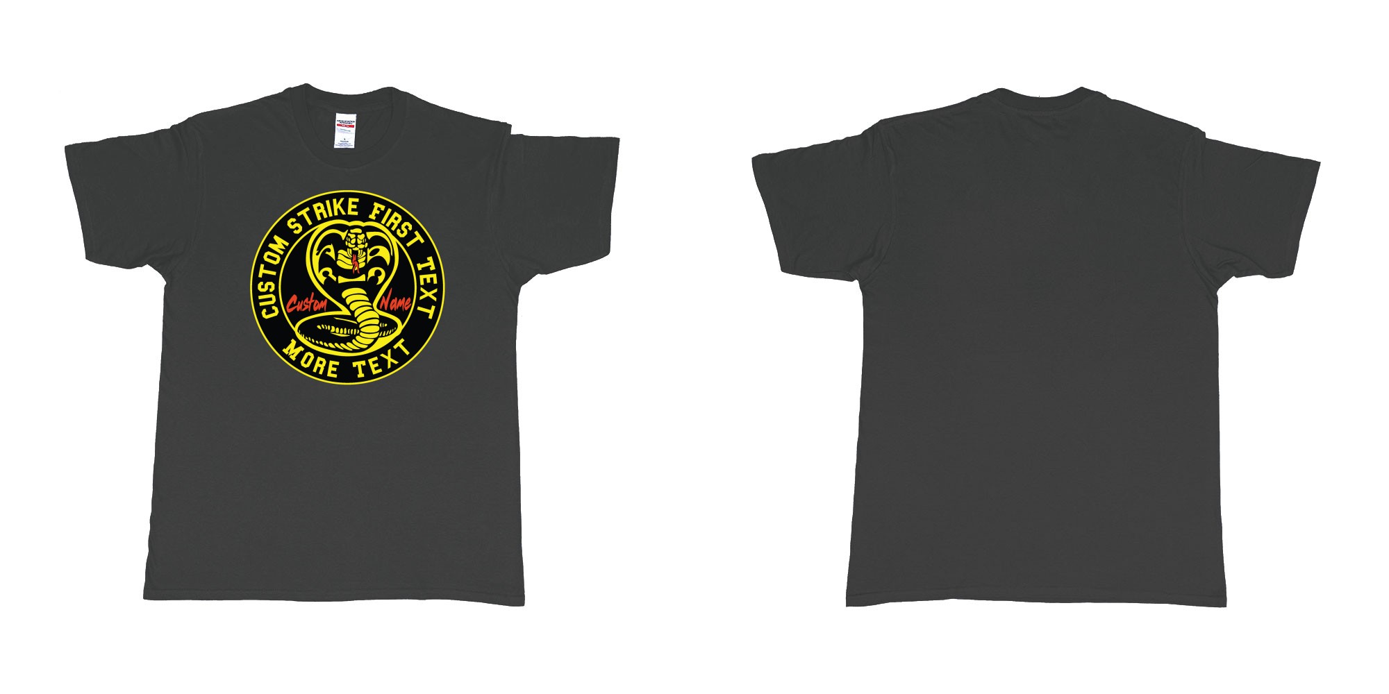 Custom tshirt design cobra kai karatekid custom logo in fabric color black choice your own text made in Bali by The Pirate Way