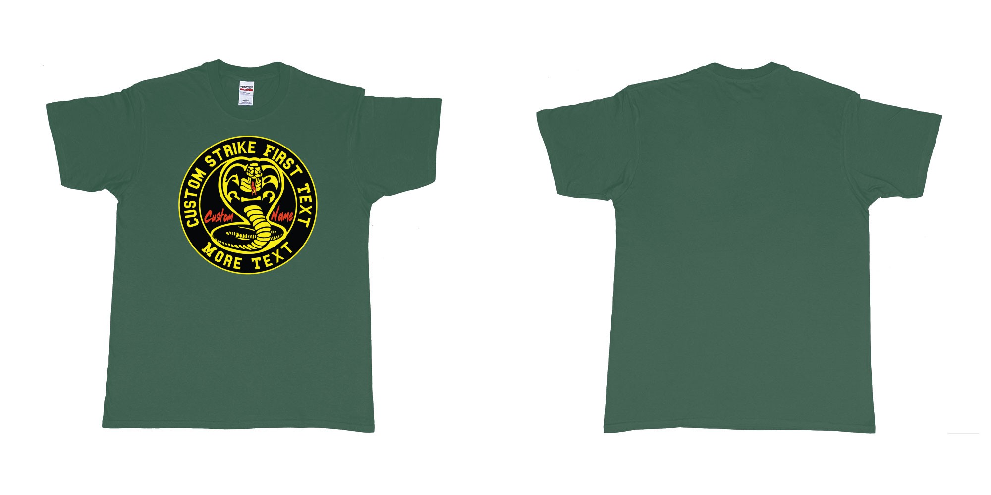 Custom tshirt design cobra kai karatekid custom logo in fabric color forest-green choice your own text made in Bali by The Pirate Way