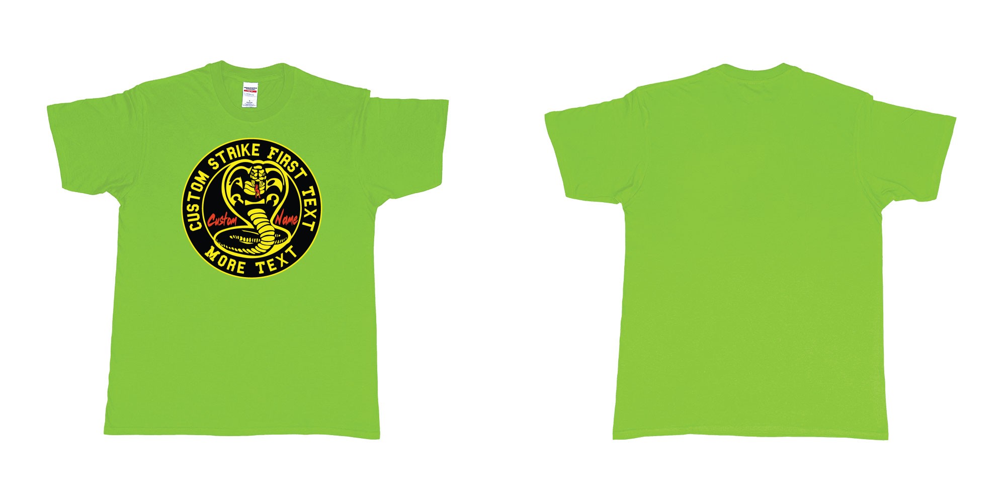 Custom tshirt design cobra kai karatekid custom logo in fabric color lime choice your own text made in Bali by The Pirate Way