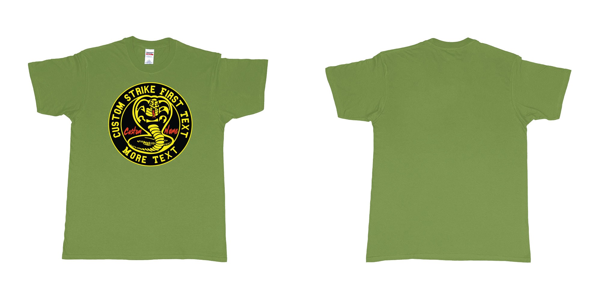 Custom tshirt design cobra kai karatekid custom logo in fabric color military-green choice your own text made in Bali by The Pirate Way