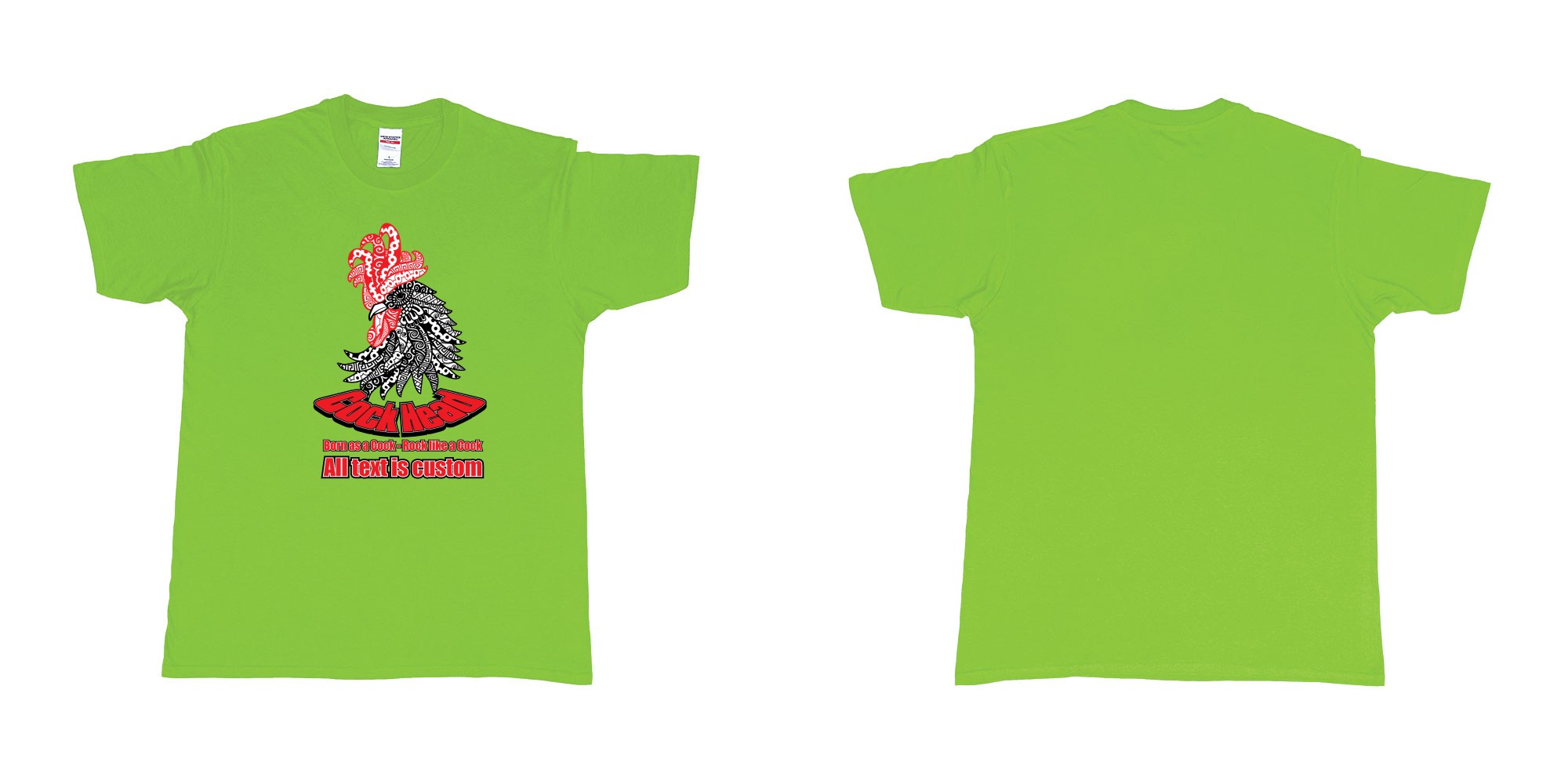 Custom tshirt design cock head rooster zodiac sign in fabric color lime choice your own text made in Bali by The Pirate Way
