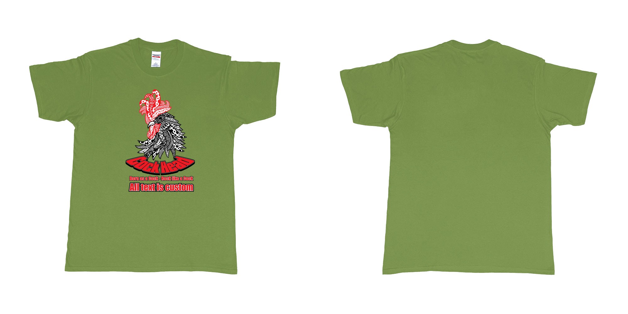 Custom tshirt design cock head rooster zodiac sign in fabric color military-green choice your own text made in Bali by The Pirate Way