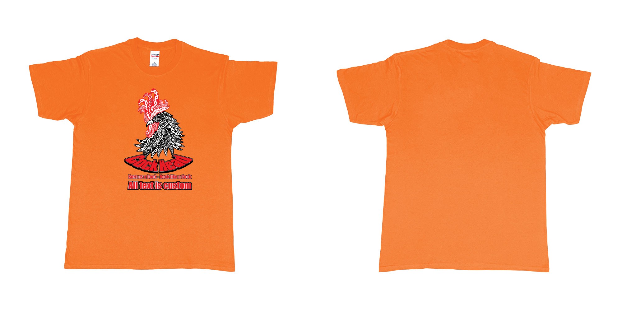Custom tshirt design cock head rooster zodiac sign in fabric color orange choice your own text made in Bali by The Pirate Way
