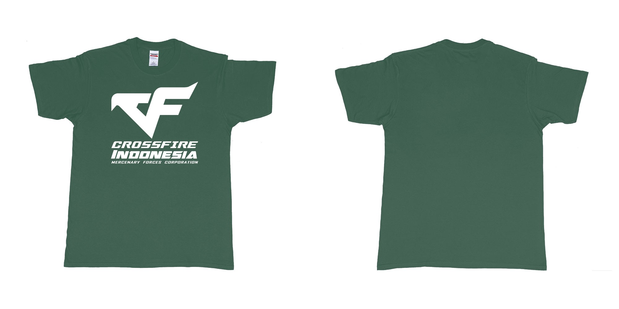 Custom tshirt design crossfire indonesia cfindo in fabric color forest-green choice your own text made in Bali by The Pirate Way