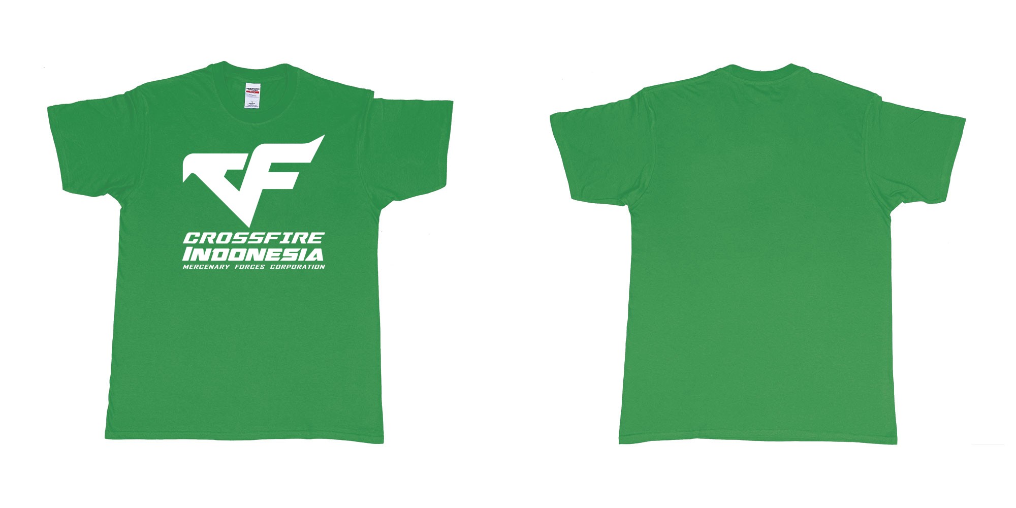 Custom tshirt design crossfire indonesia cfindo in fabric color irish-green choice your own text made in Bali by The Pirate Way