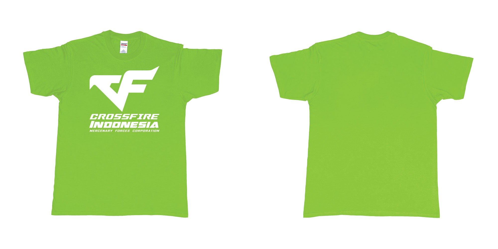 Custom tshirt design crossfire indonesia cfindo in fabric color lime choice your own text made in Bali by The Pirate Way