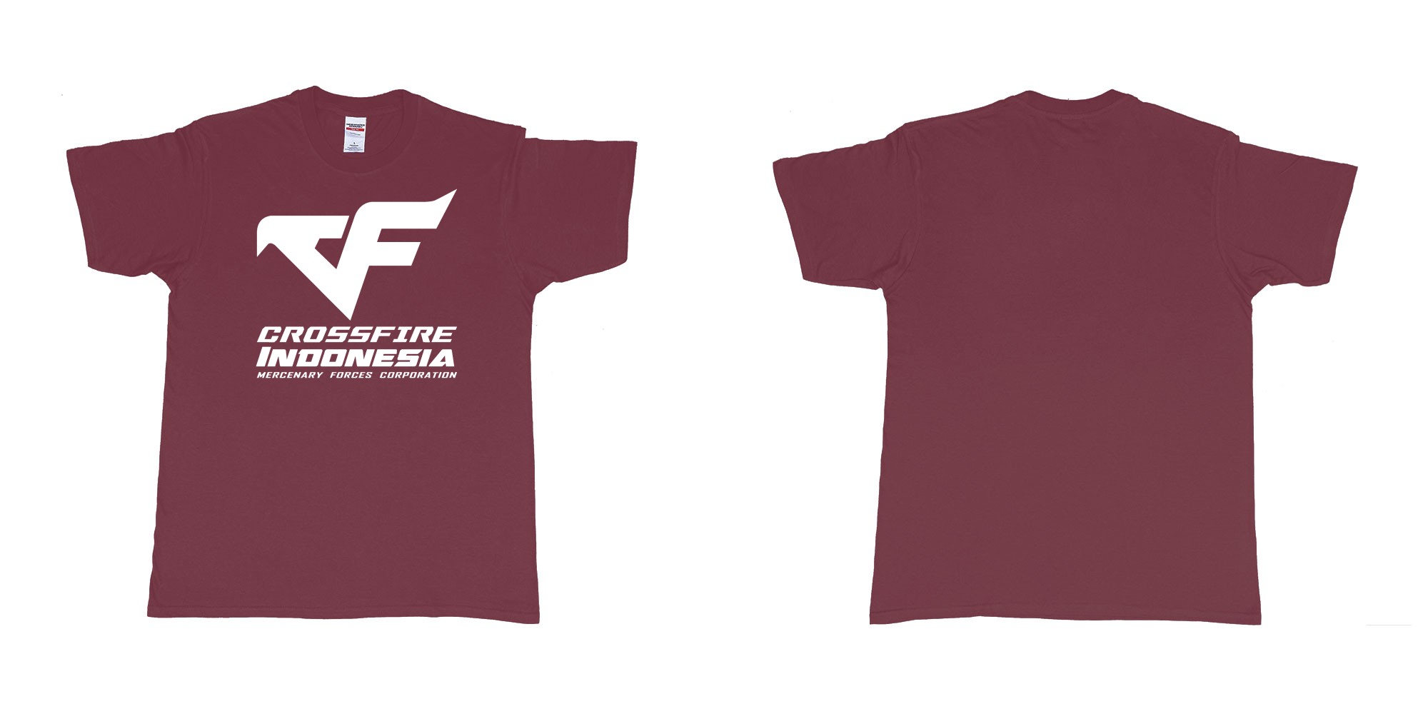 Custom tshirt design crossfire indonesia cfindo in fabric color marron choice your own text made in Bali by The Pirate Way