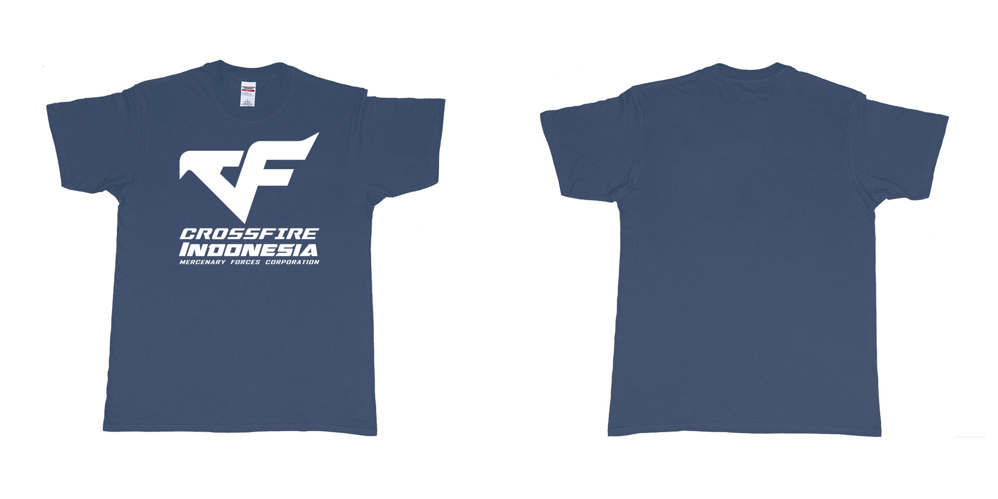 Custom tshirt design crossfire indonesia cfindo in fabric color navy choice your own text made in Bali by The Pirate Way