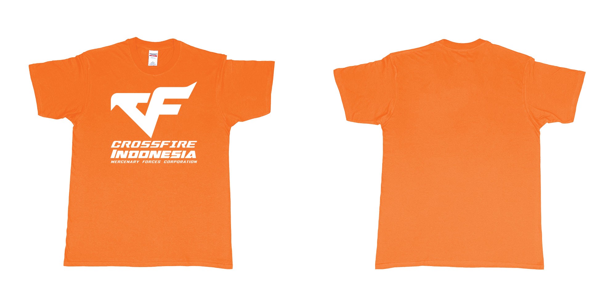 Custom tshirt design crossfire indonesia cfindo in fabric color orange choice your own text made in Bali by The Pirate Way