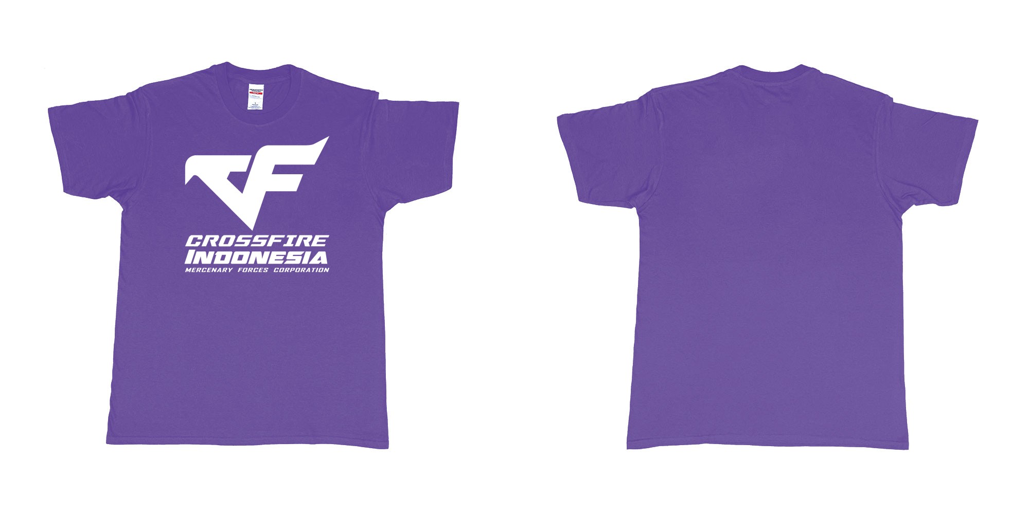 Custom tshirt design crossfire indonesia cfindo in fabric color purple choice your own text made in Bali by The Pirate Way