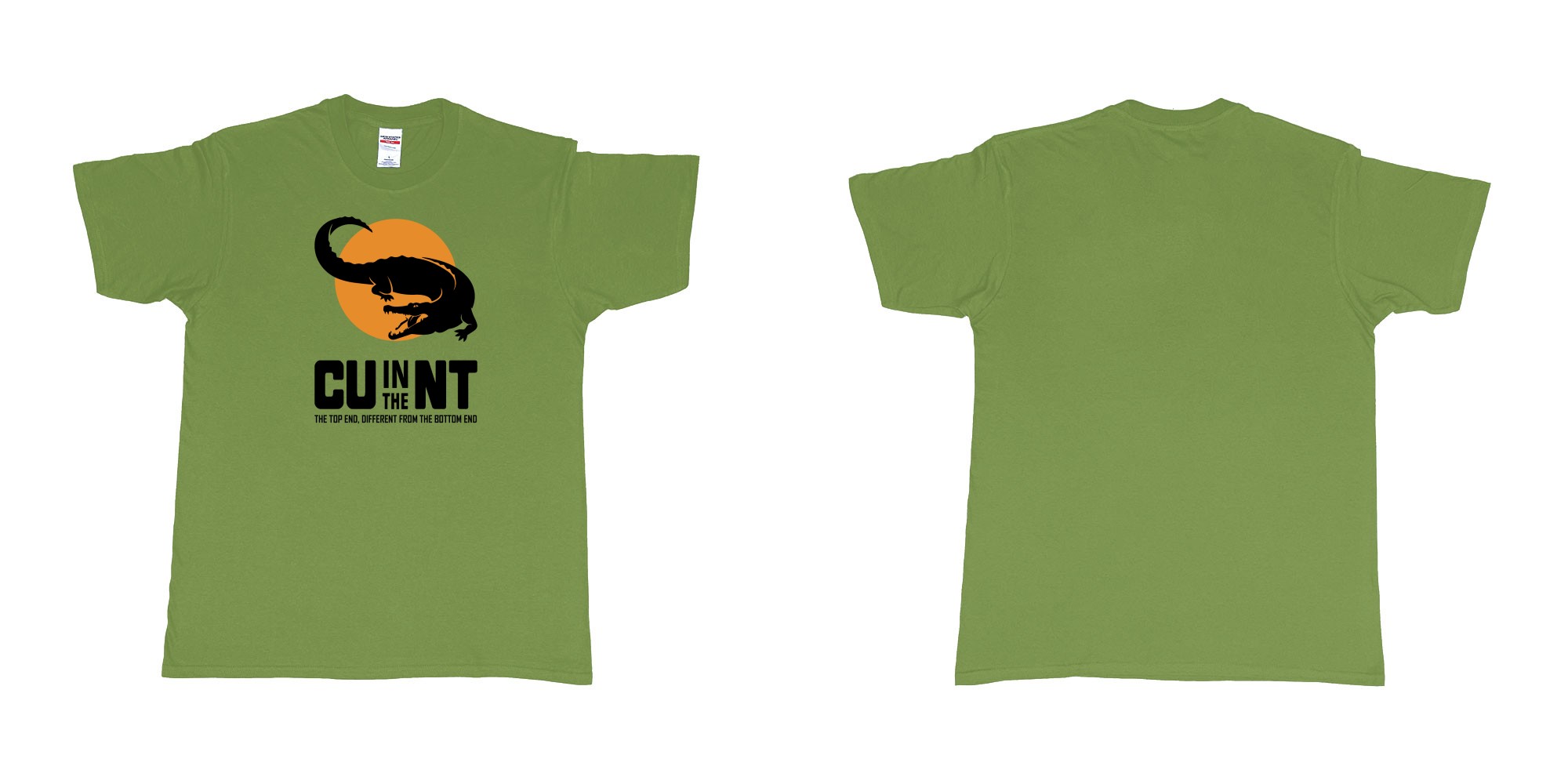 Custom tshirt design cu in the nt northern territory crocodile in fabric color military-green choice your own text made in Bali by The Pirate Way