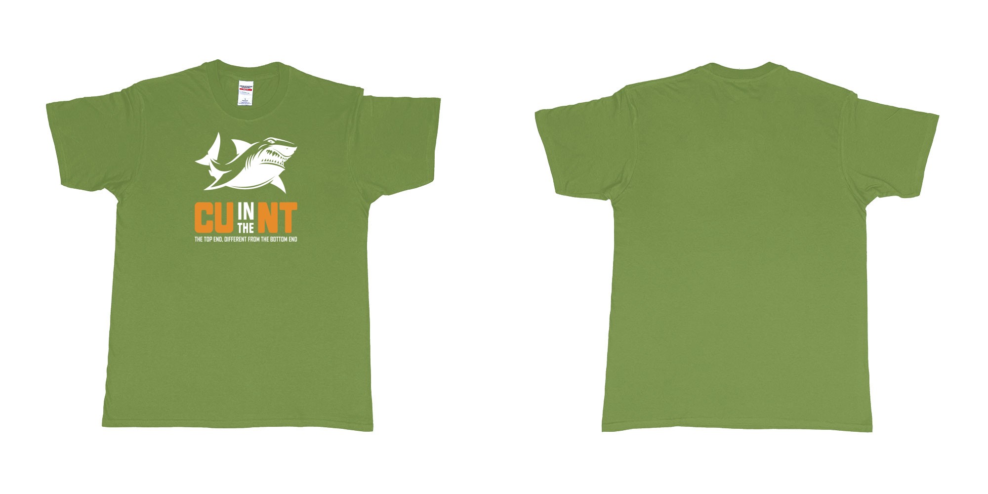 Custom tshirt design cu in the nt northern territory shark in fabric color military-green choice your own text made in Bali by The Pirate Way