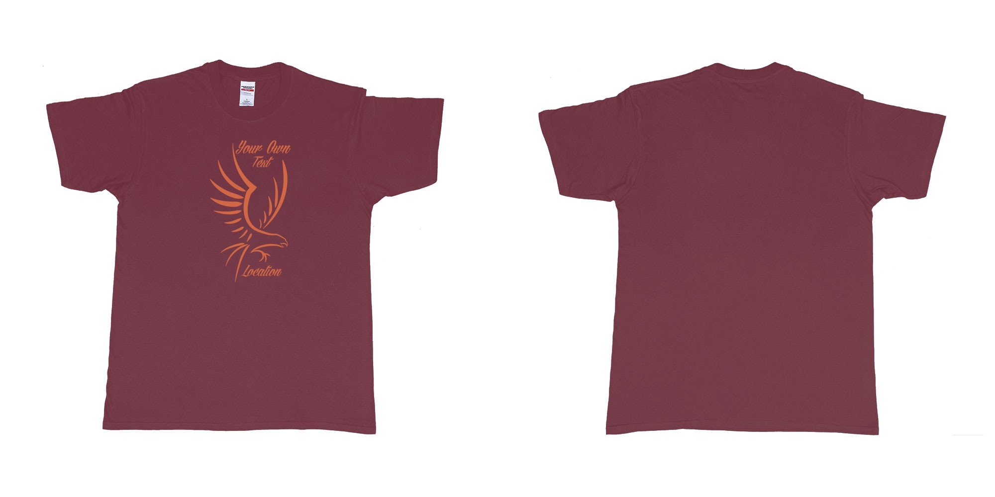 Custom tshirt design custom eagle drawing custom text in fabric color marron choice your own text made in Bali by The Pirate Way