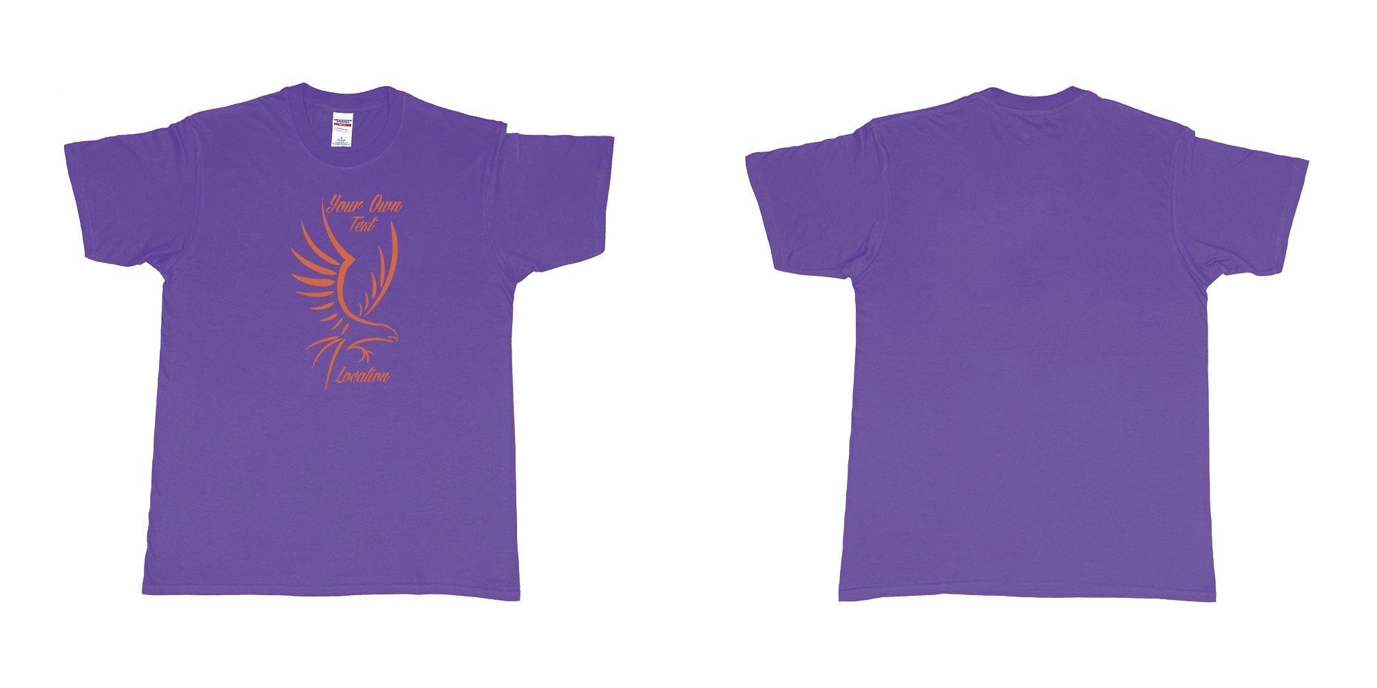 Custom tshirt design custom eagle drawing custom text in fabric color purple choice your own text made in Bali by The Pirate Way
