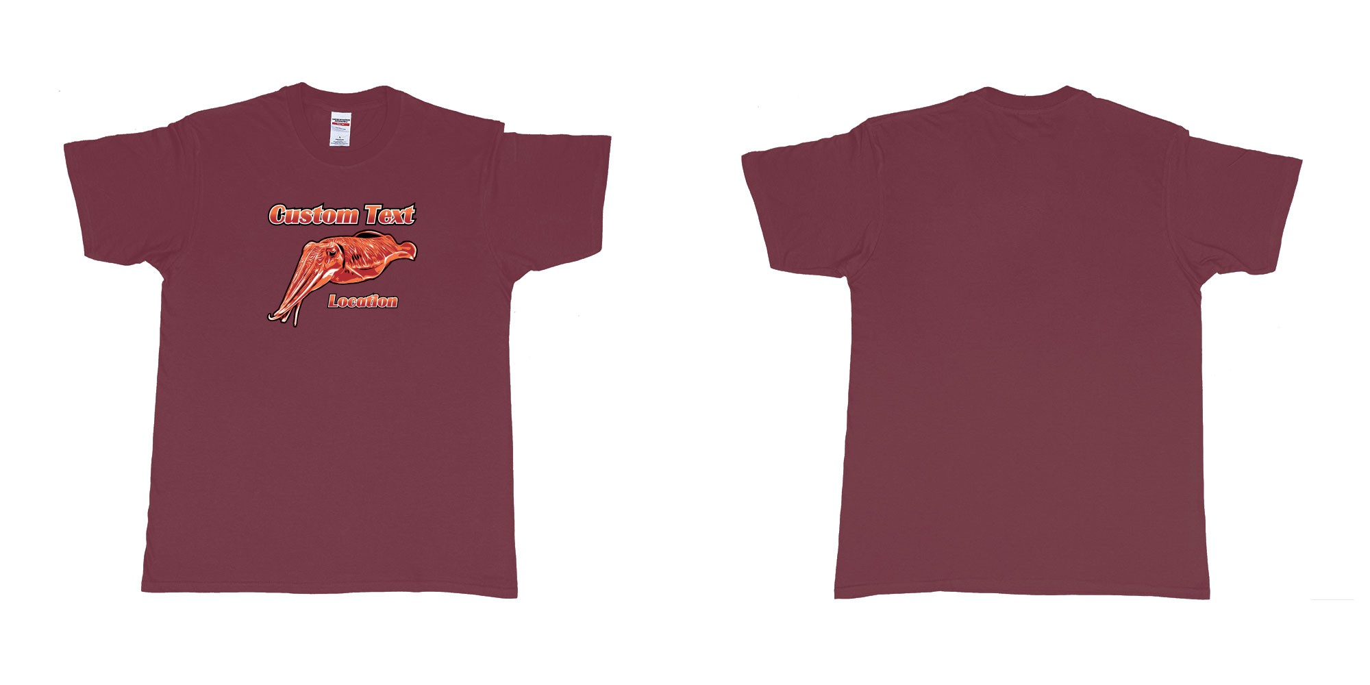 Custom tshirt design diving cuttlefish drawing custom design in fabric color marron choice your own text made in Bali by The Pirate Way