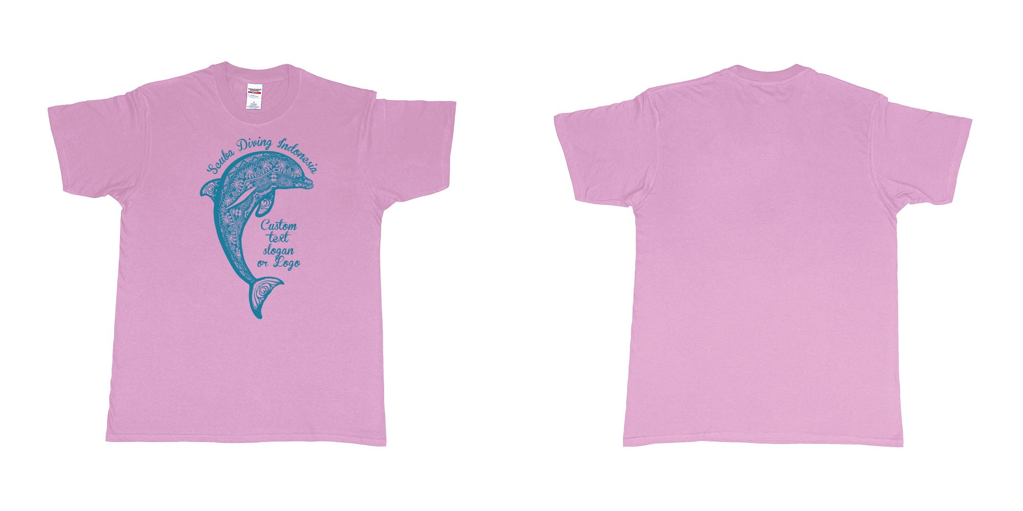 Custom tshirt design dolphin bali pattern scuba diving indonesia in fabric color light-pink choice your own text made in Bali by The Pirate Way