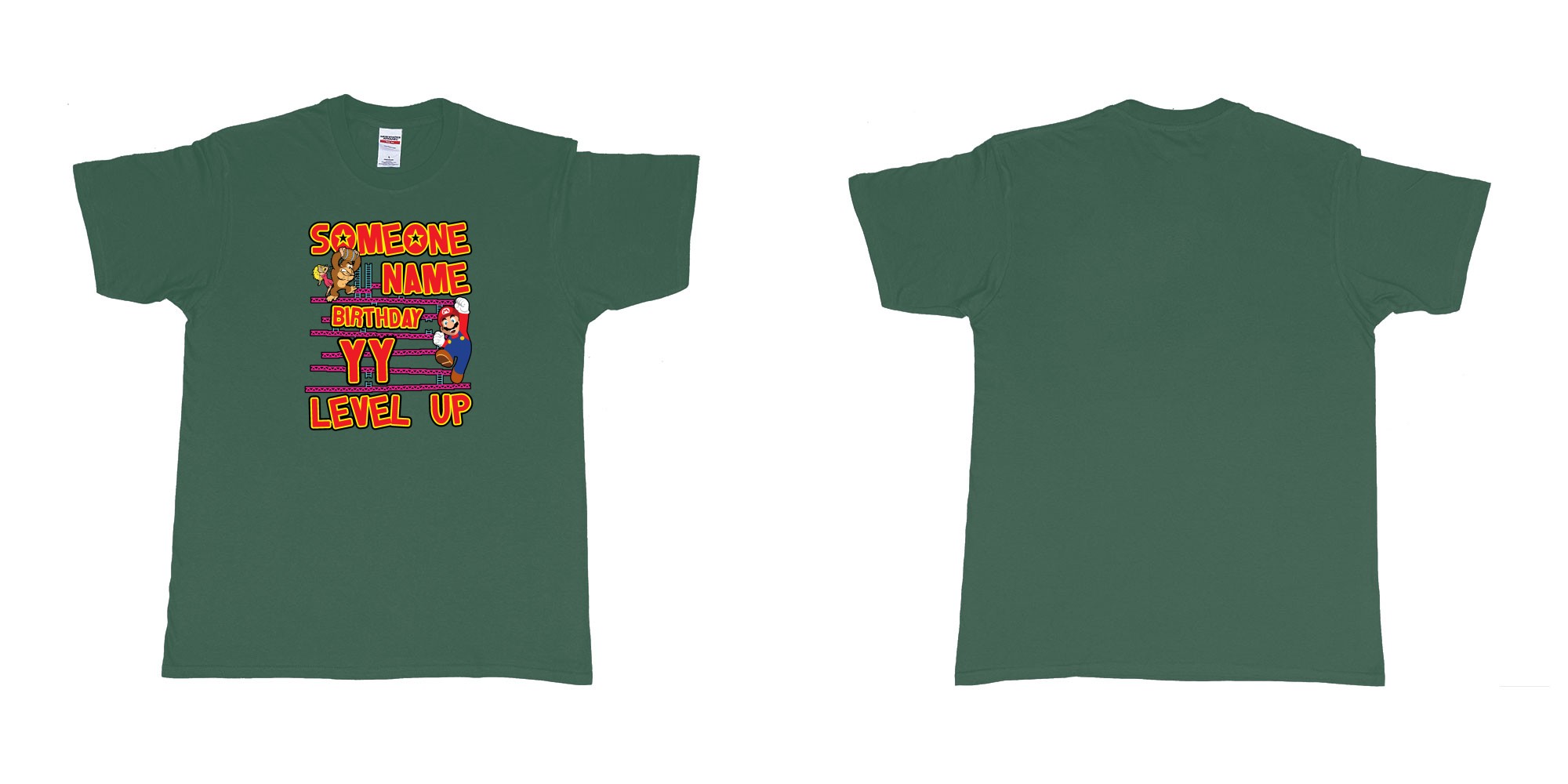 Custom tshirt design donkey kong classic arcade game custom birthday t shirt digital printing bali in fabric color forest-green choice your own text made in Bali by The Pirate Way