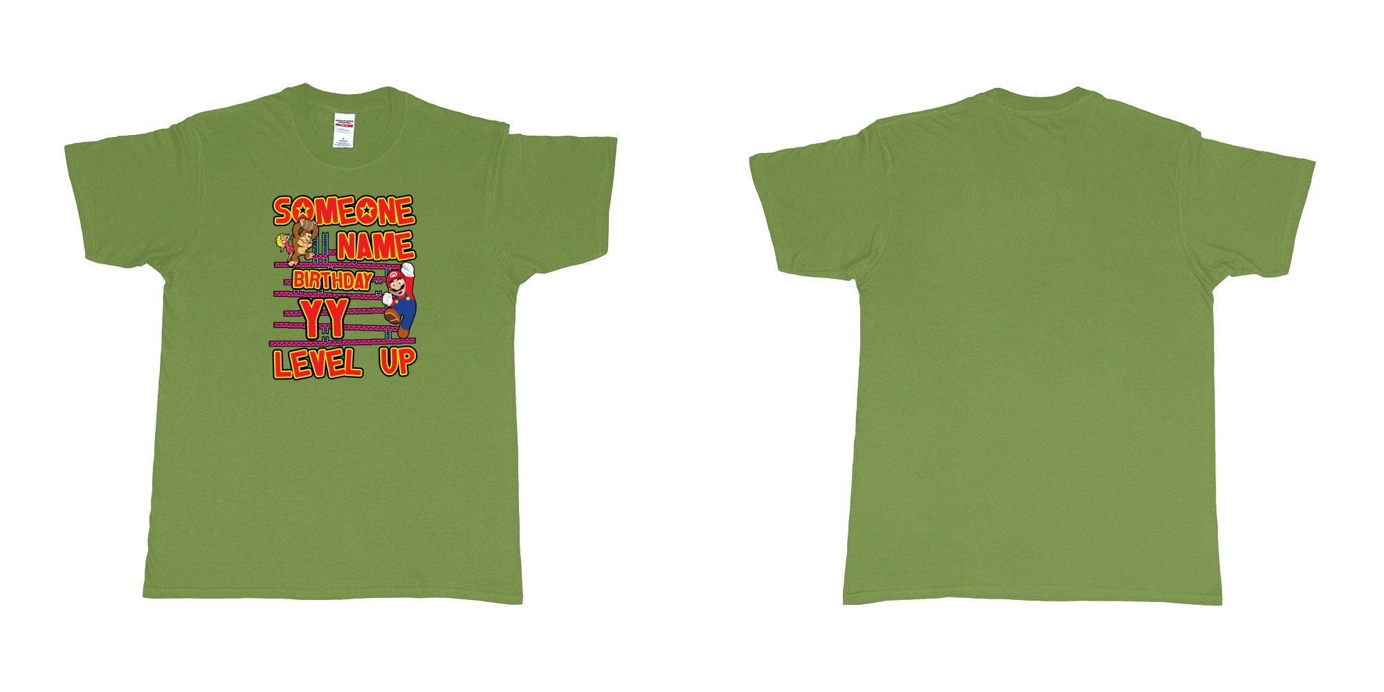 Custom tshirt design donkey kong classic arcade game custom birthday t shirt digital printing bali in fabric color military-green choice your own text made in Bali by The Pirate Way