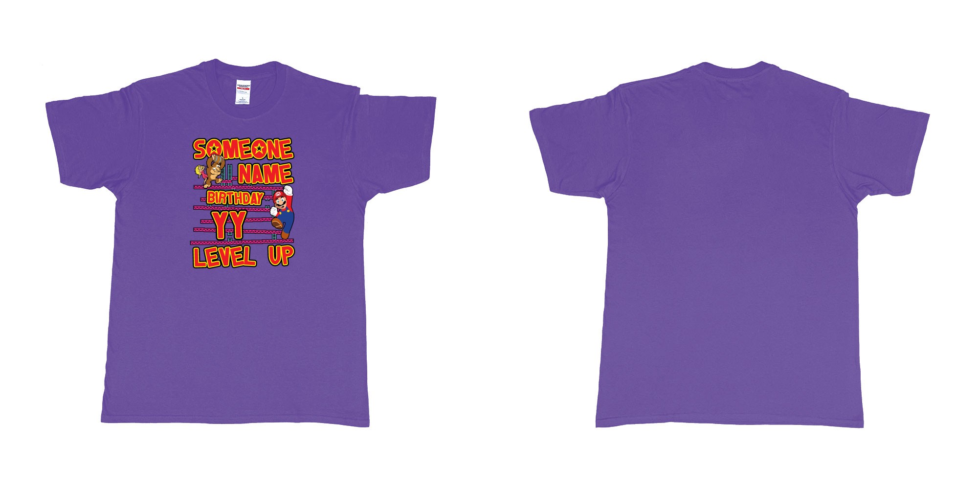 Custom tshirt design donkey kong classic arcade game custom birthday t shirt digital printing bali in fabric color purple choice your own text made in Bali by The Pirate Way