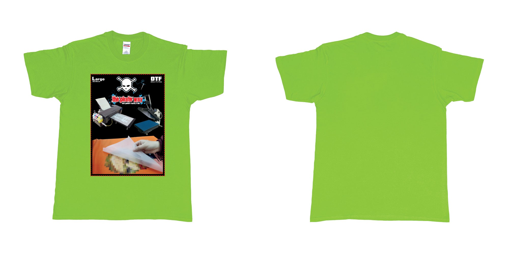 Custom tshirt design dtf printing tshirt large 28x40cm in fabric color lime choice your own text made in Bali by The Pirate Way