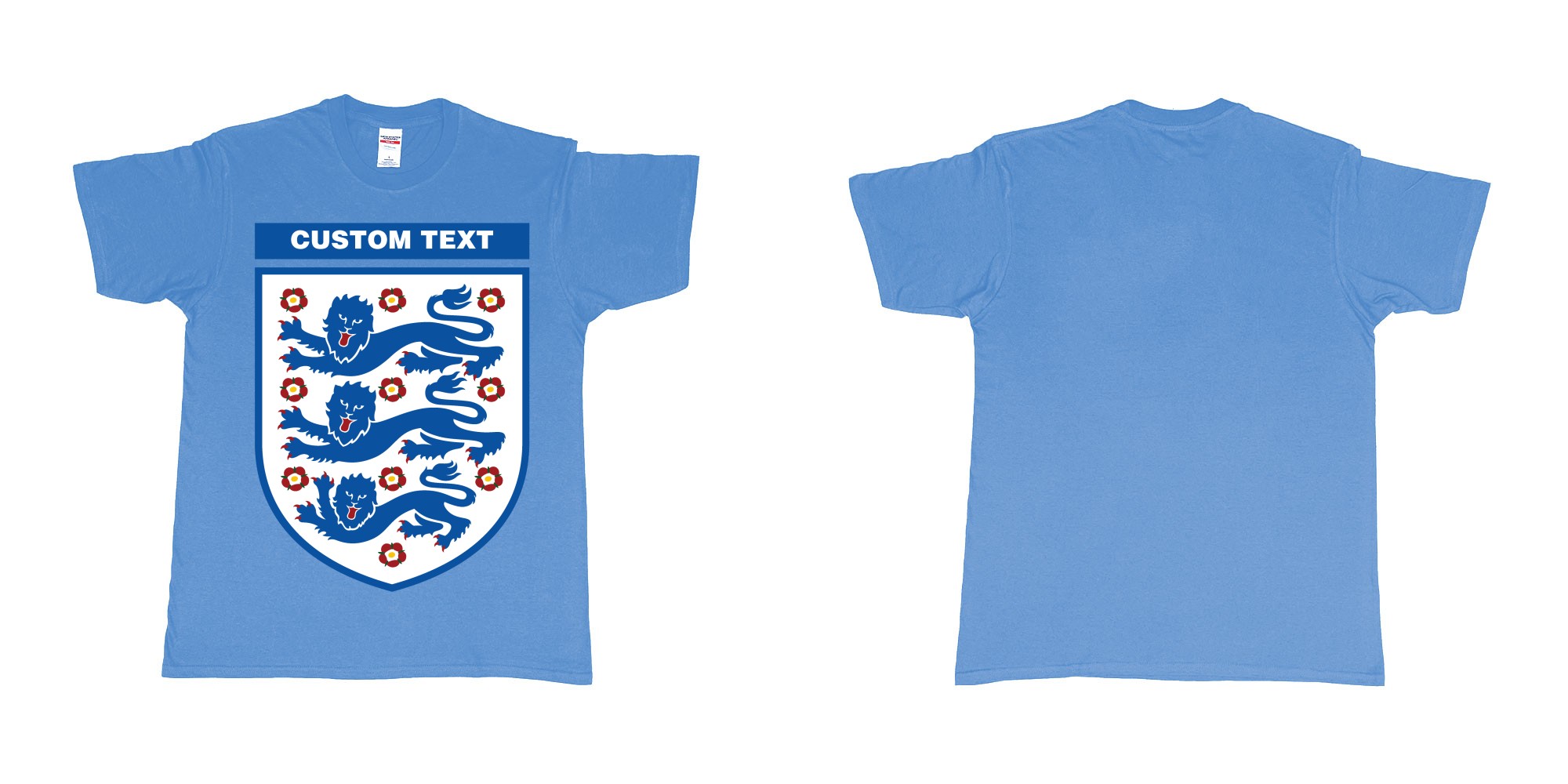 Custom tshirt design england national football team logo in fabric color carolina-blue choice your own text made in Bali by The Pirate Way