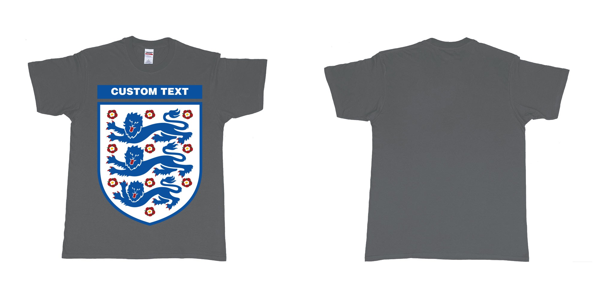 Custom tshirt design england national football team logo in fabric color charcoal choice your own text made in Bali by The Pirate Way
