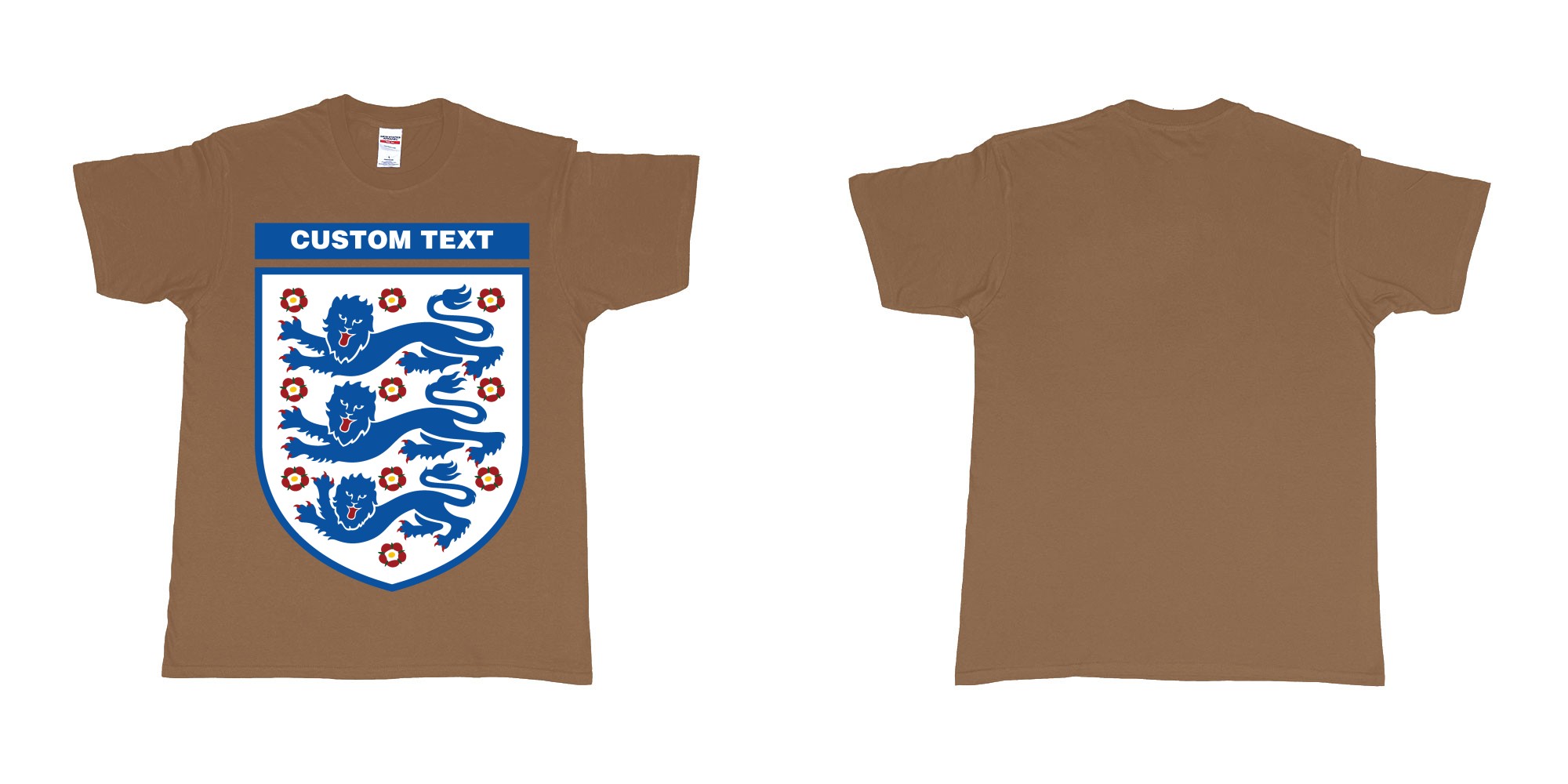 Custom tshirt design england national football team logo in fabric color chestnut choice your own text made in Bali by The Pirate Way