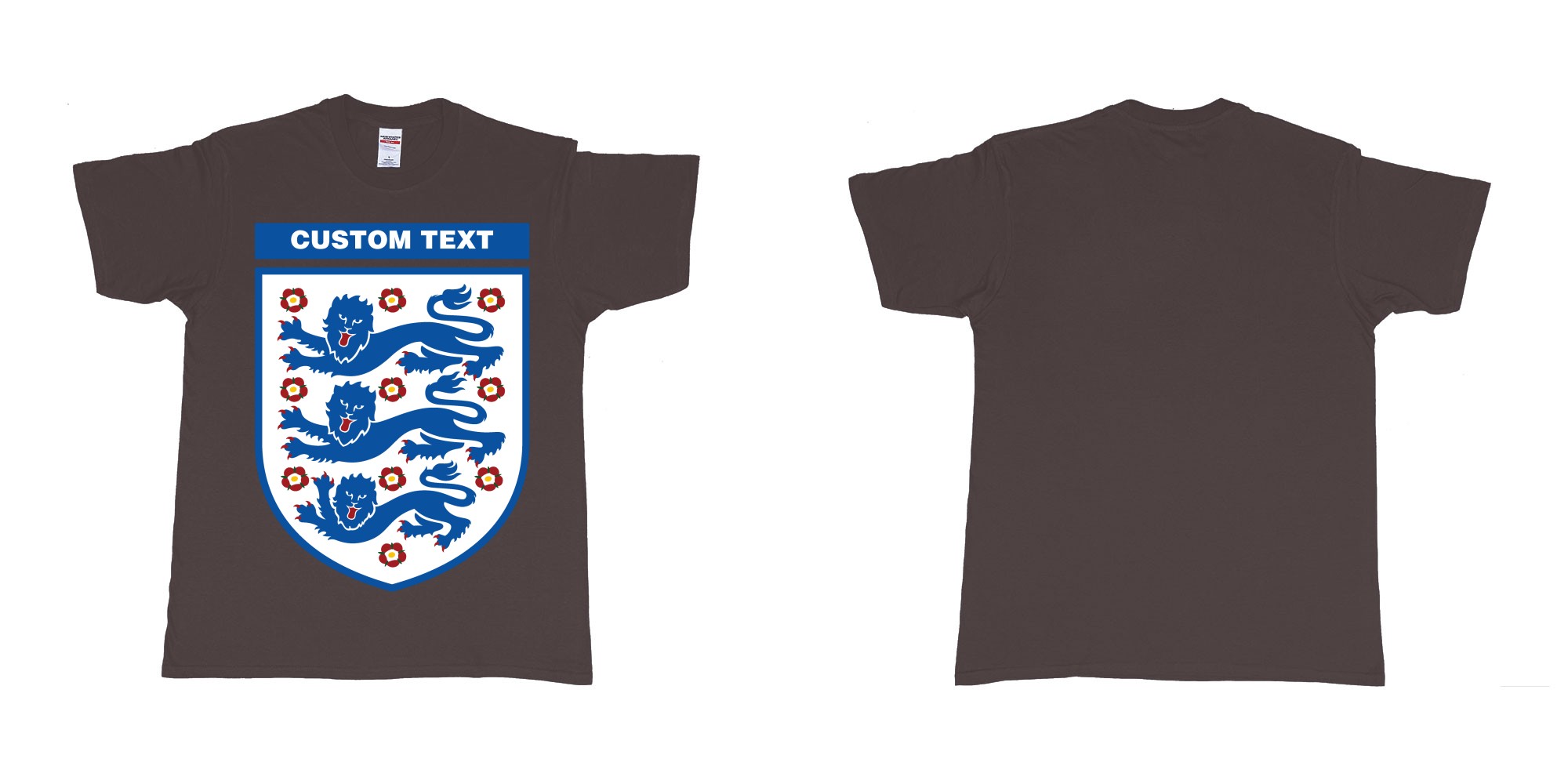 Custom tshirt design england national football team logo in fabric color dark-chocolate choice your own text made in Bali by The Pirate Way