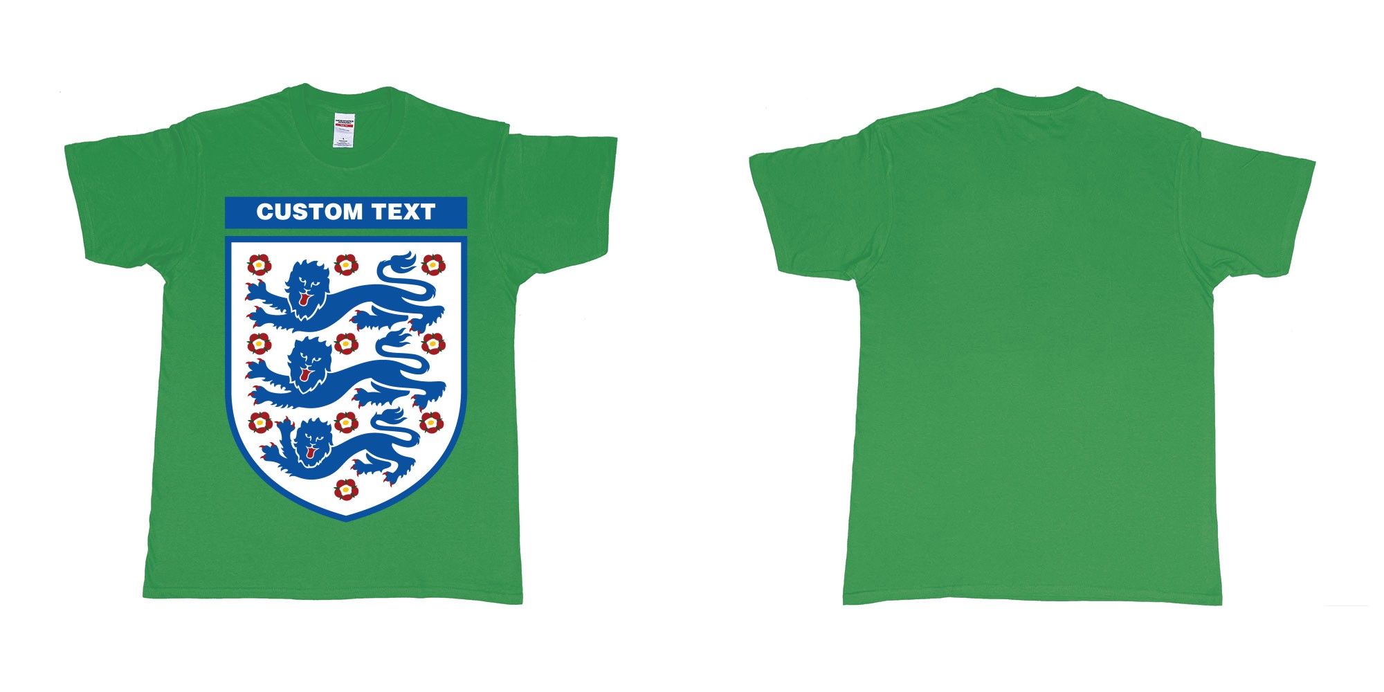Custom tshirt design england national football team logo in fabric color irish-green choice your own text made in Bali by The Pirate Way