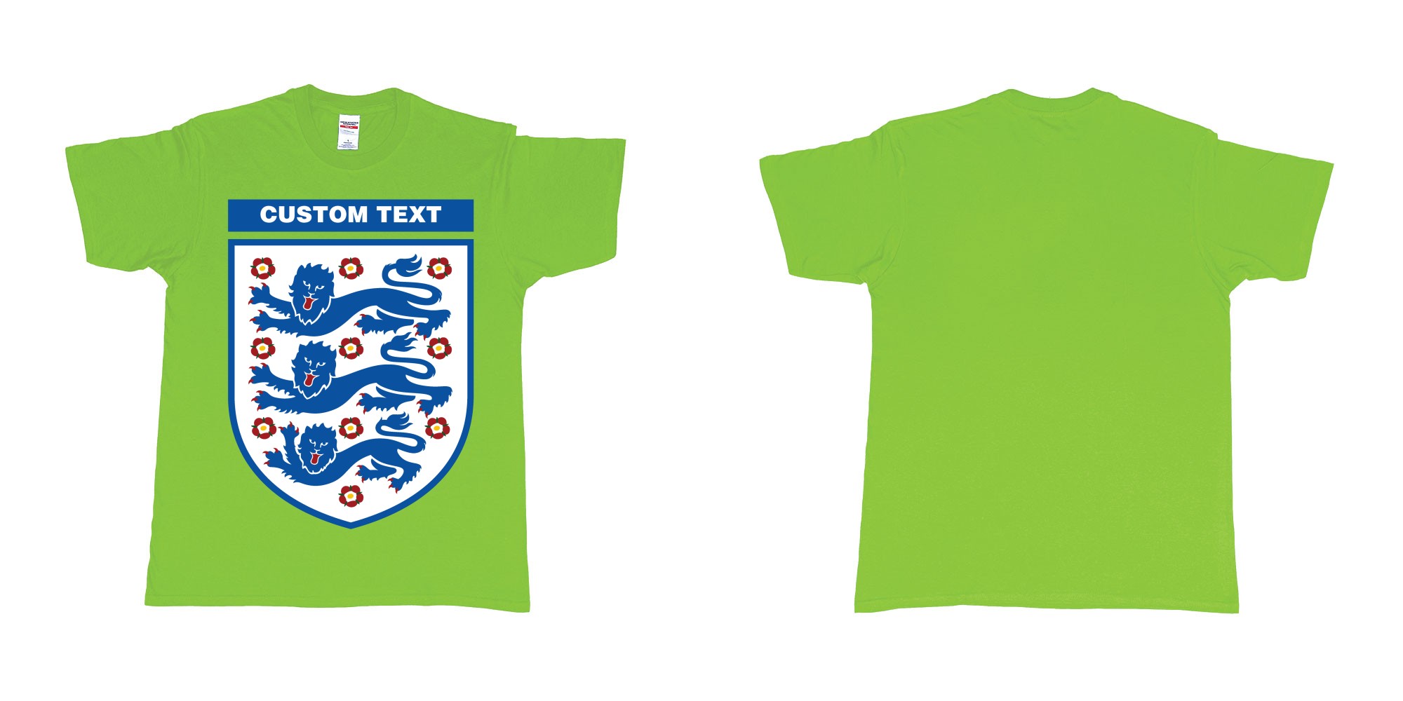 Custom tshirt design england national football team logo in fabric color lime choice your own text made in Bali by The Pirate Way