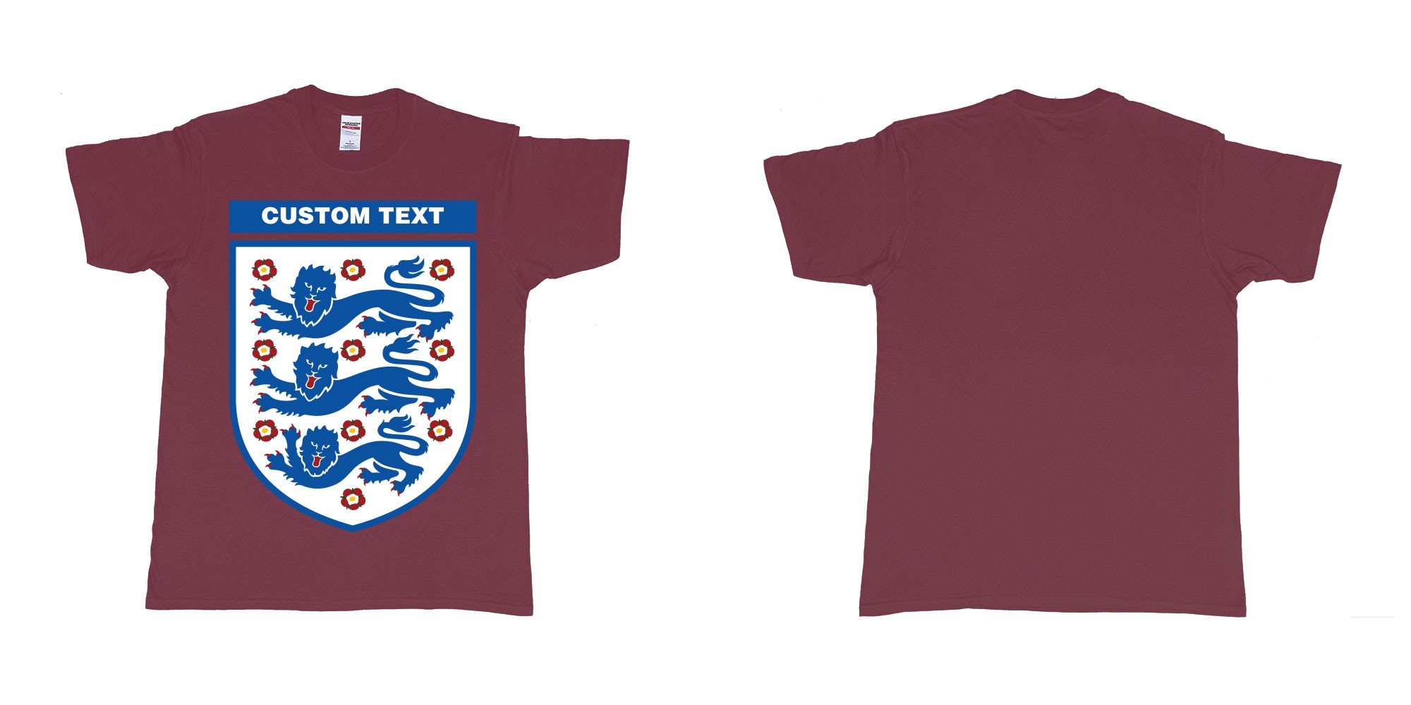 Custom tshirt design england national football team logo in fabric color marron choice your own text made in Bali by The Pirate Way