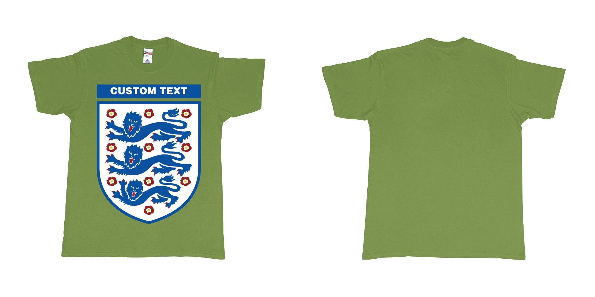 Custom tshirt design england national football team logo in fabric color military-green choice your own text made in Bali by The Pirate Way