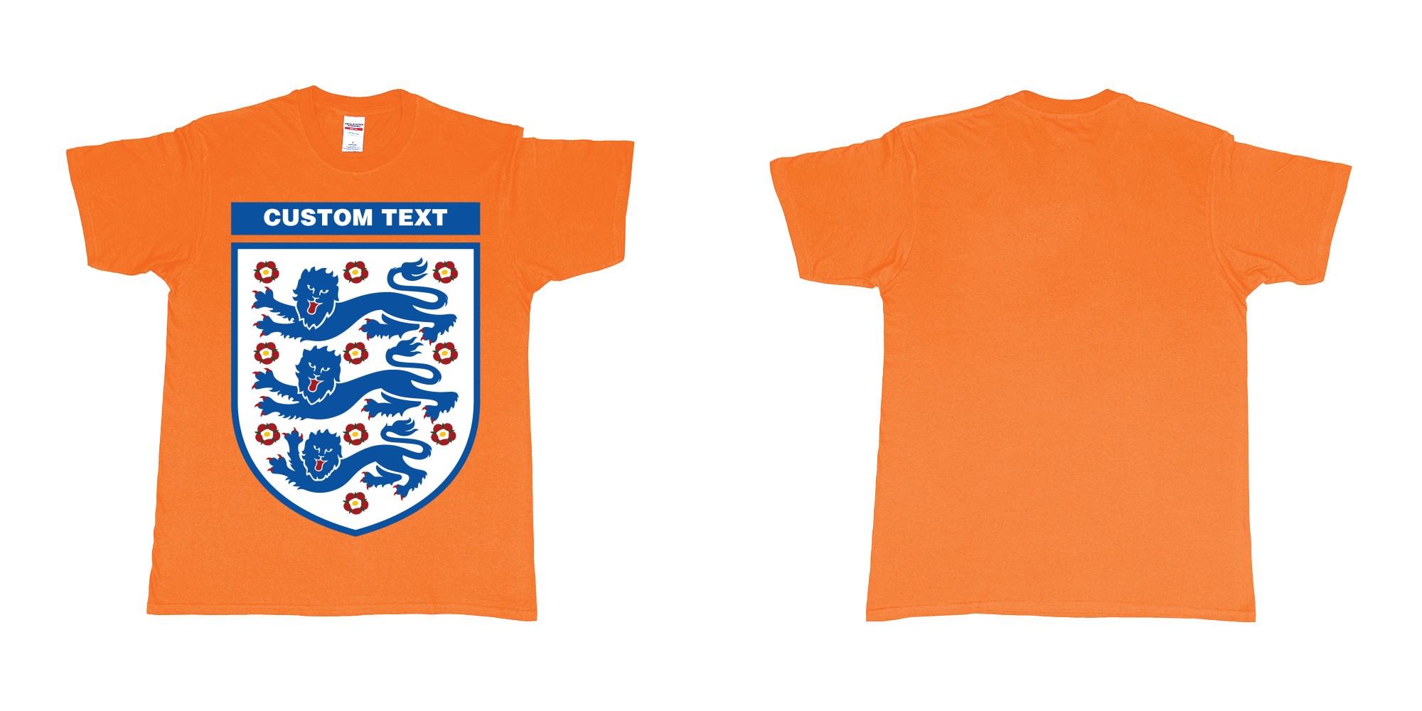 Custom tshirt design england national football team logo in fabric color orange choice your own text made in Bali by The Pirate Way