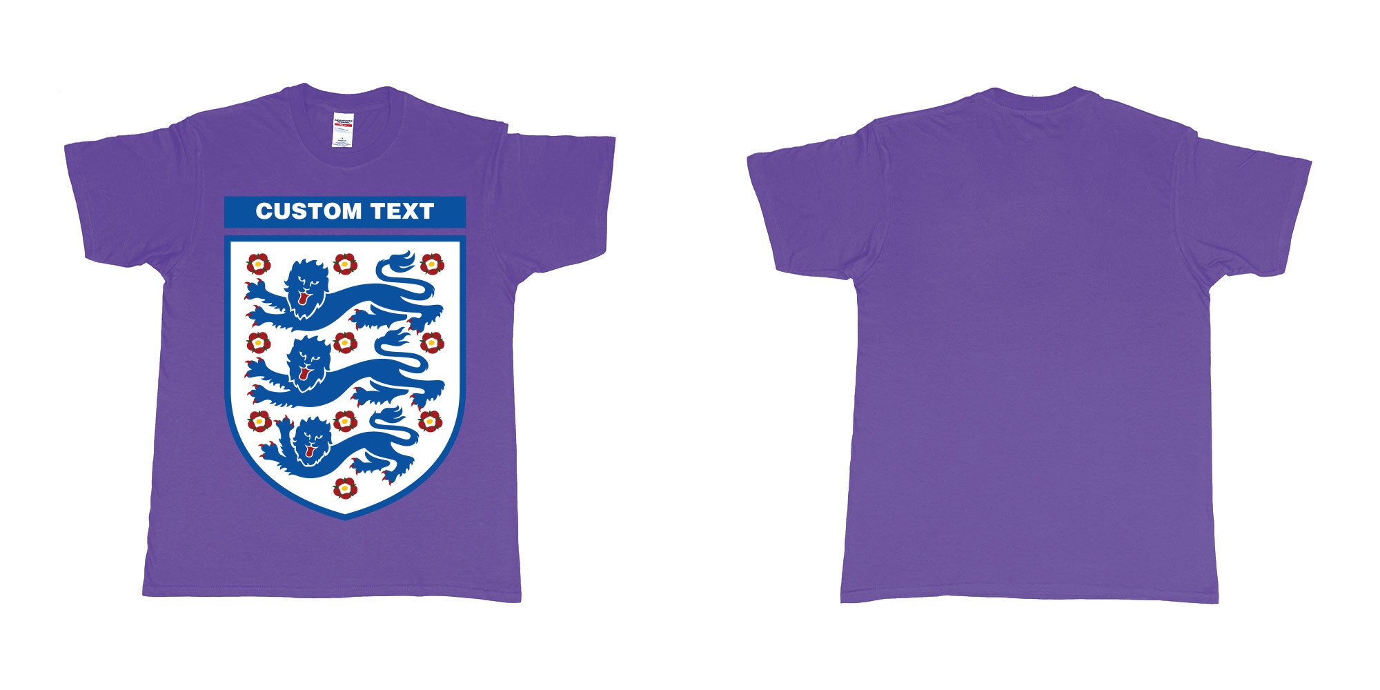 Custom tshirt design england national football team logo in fabric color purple choice your own text made in Bali by The Pirate Way